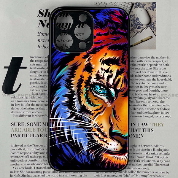 iPhone 14 Pro Max - Tiger Art - Premium Printed Glass soft Bumper Shock Proof Case