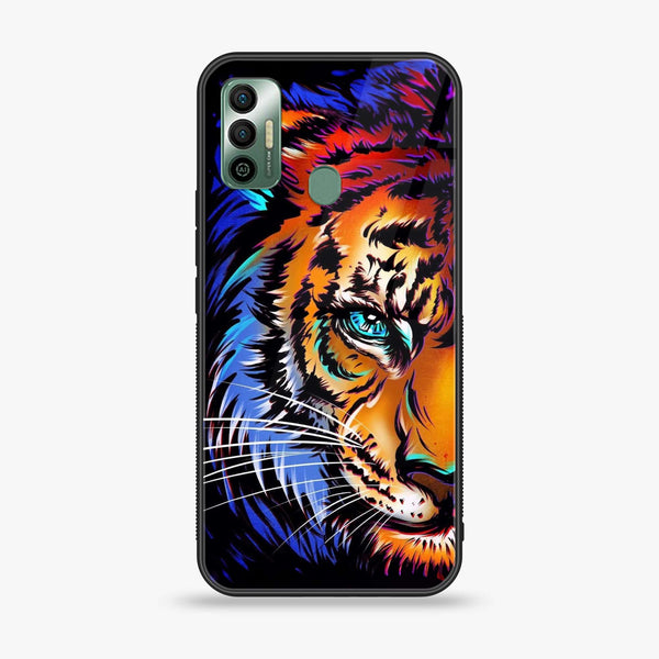 Tecno Spark 7 - Tiger Art - Premium Printed Glass soft Bumper Shock Proof Case