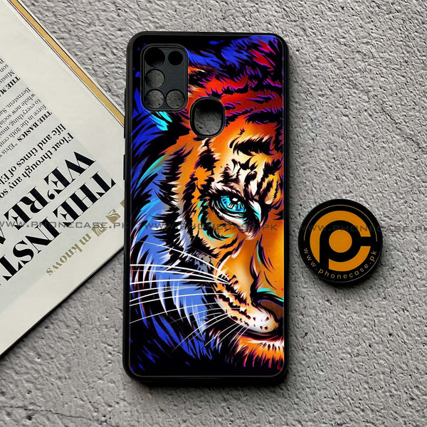 Samsung Galaxy A21s - Tiger Art - Premium Printed Glass soft Bumper Shock Proof Case