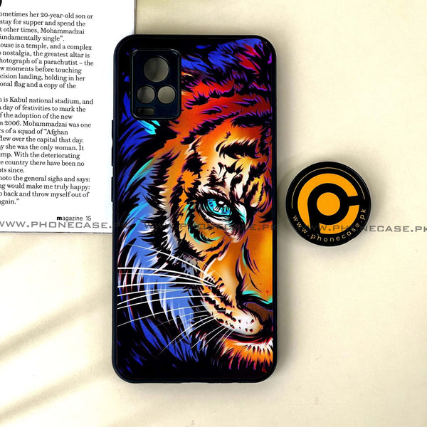 Vivo V20 -  Tiger Art - Premium Printed Glass soft Bumper Shock Proof Case