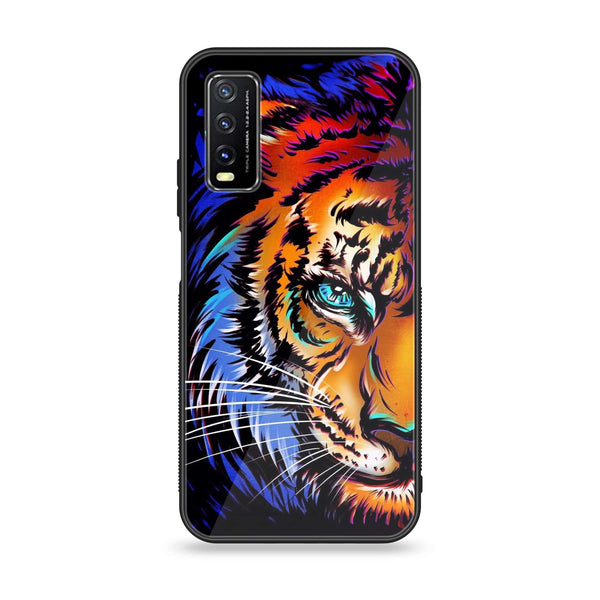 Vivo Y20 2021 - Tiger Art - Premium Metal Printed soft Bumper shock Proof Case  CS-30900