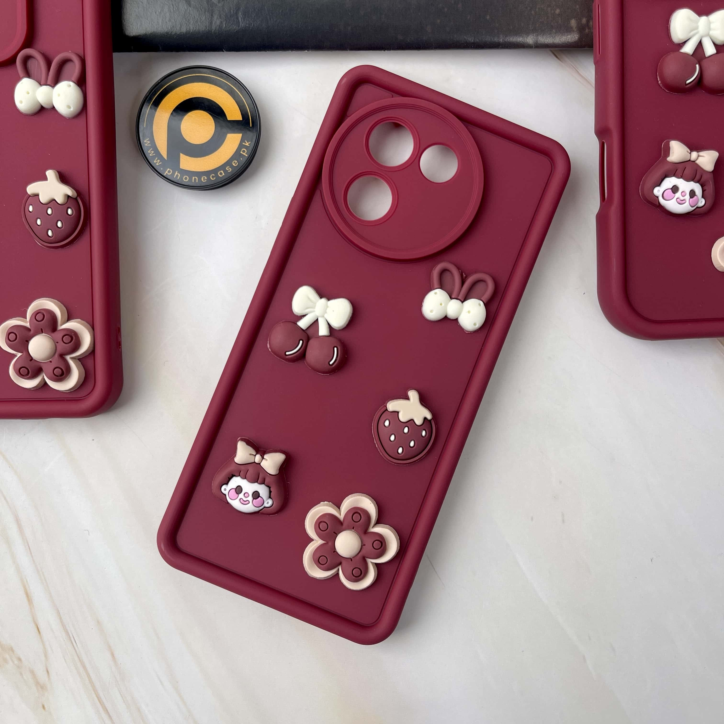 Vivo V30E Cute 3D Cherry Flower Icons Silicon Case