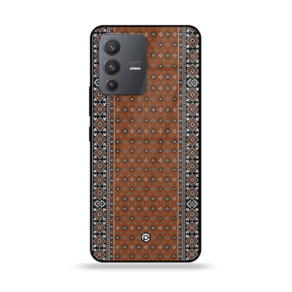 Vivo V23 5G / Vivo S12 - Ajrak Design 2  - Premium Printed Glass soft Bumper Shock Proof Case CS-38117