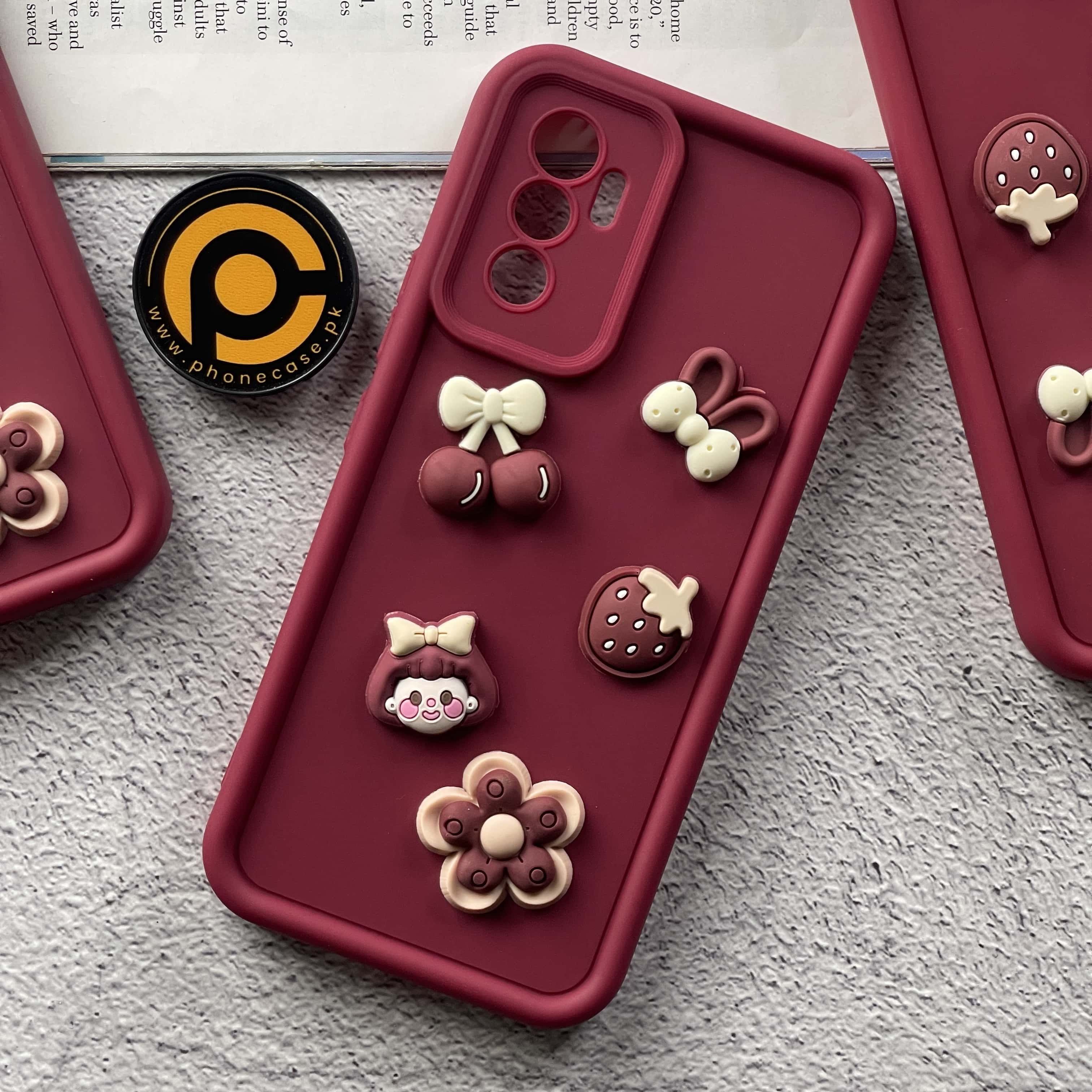 Vivo V23e Cute 3D Cherry Flower Icons Silicon Case