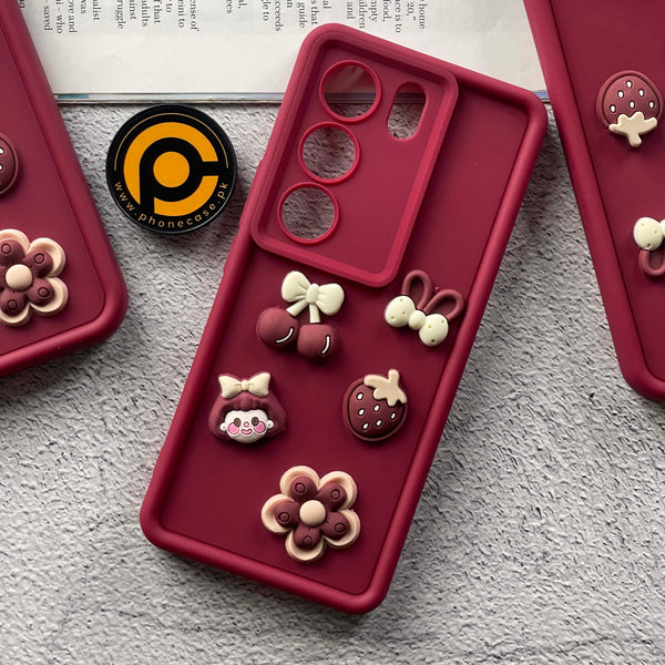 Vivo V29 Cute 3D Cherry Flower Icons Silicon Case