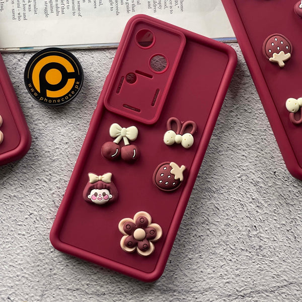 Vivo V30 Cute 3D Cherry Flower Icons Silicon Case