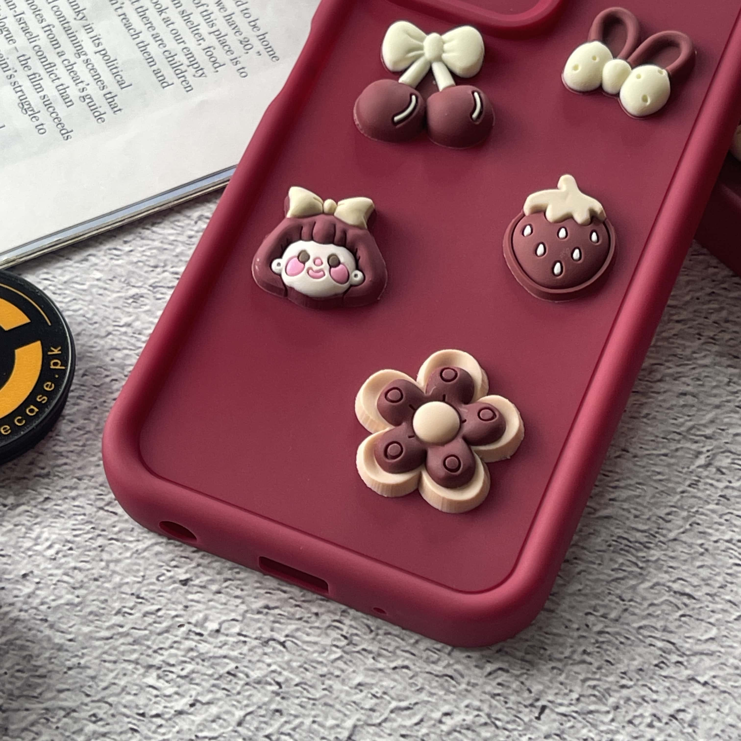 Vivo Y03 Cute 3D Cherry Flower Icons Silicon Case