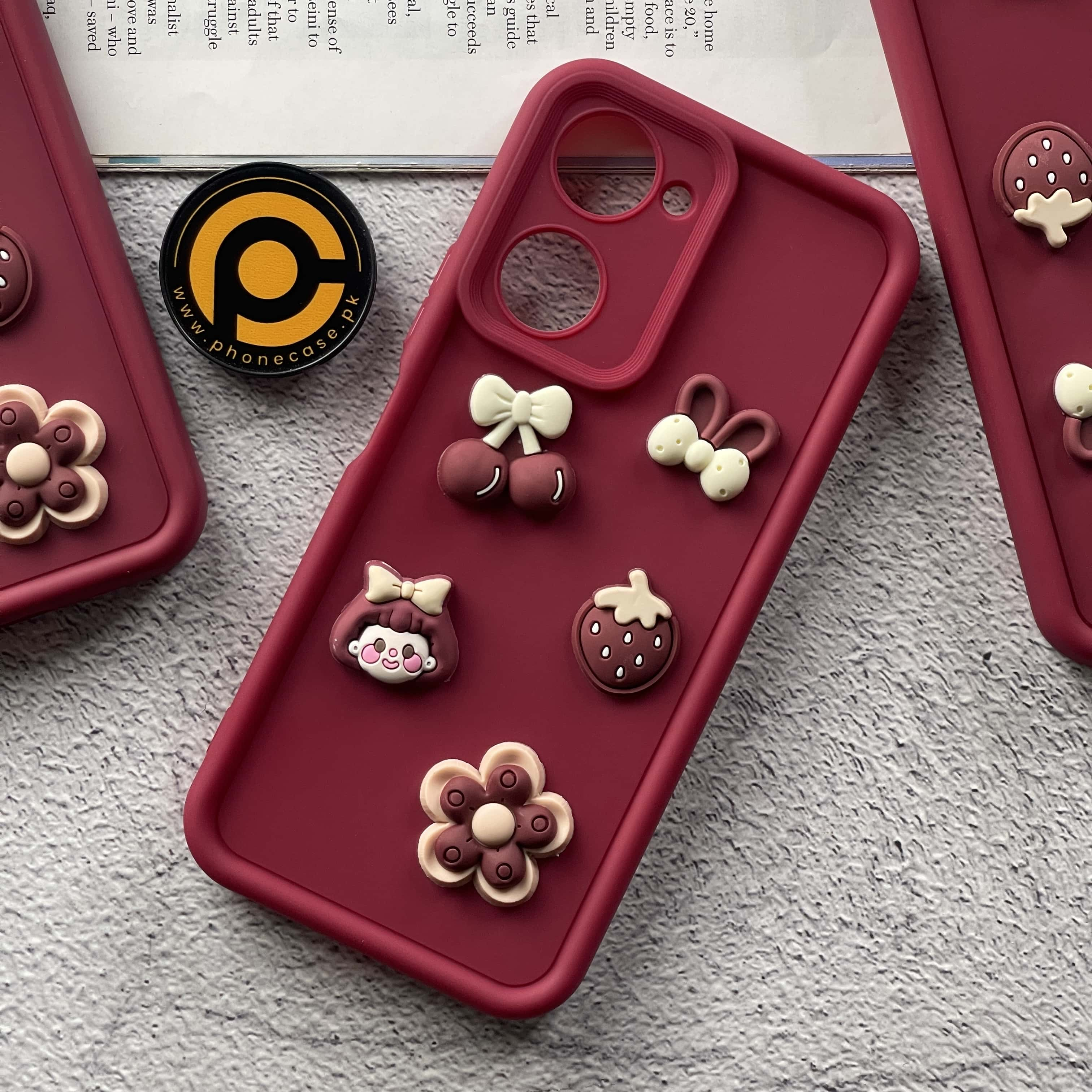 Vivo Y03 Cute 3D Cherry Flower Icons Silicon Case