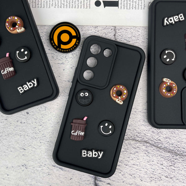 VIVO Y100 4G / Vivo V30 Lite 4G / Vivo Y200e Donut Coffee & Cookie Delight Icons Liquid Silicon Case