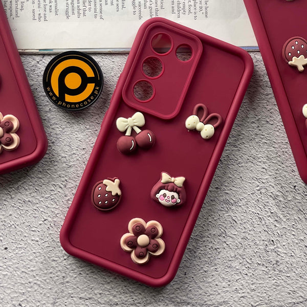 Vivo Y100 Cute 3D Cherry Flower Icons Silicon Case