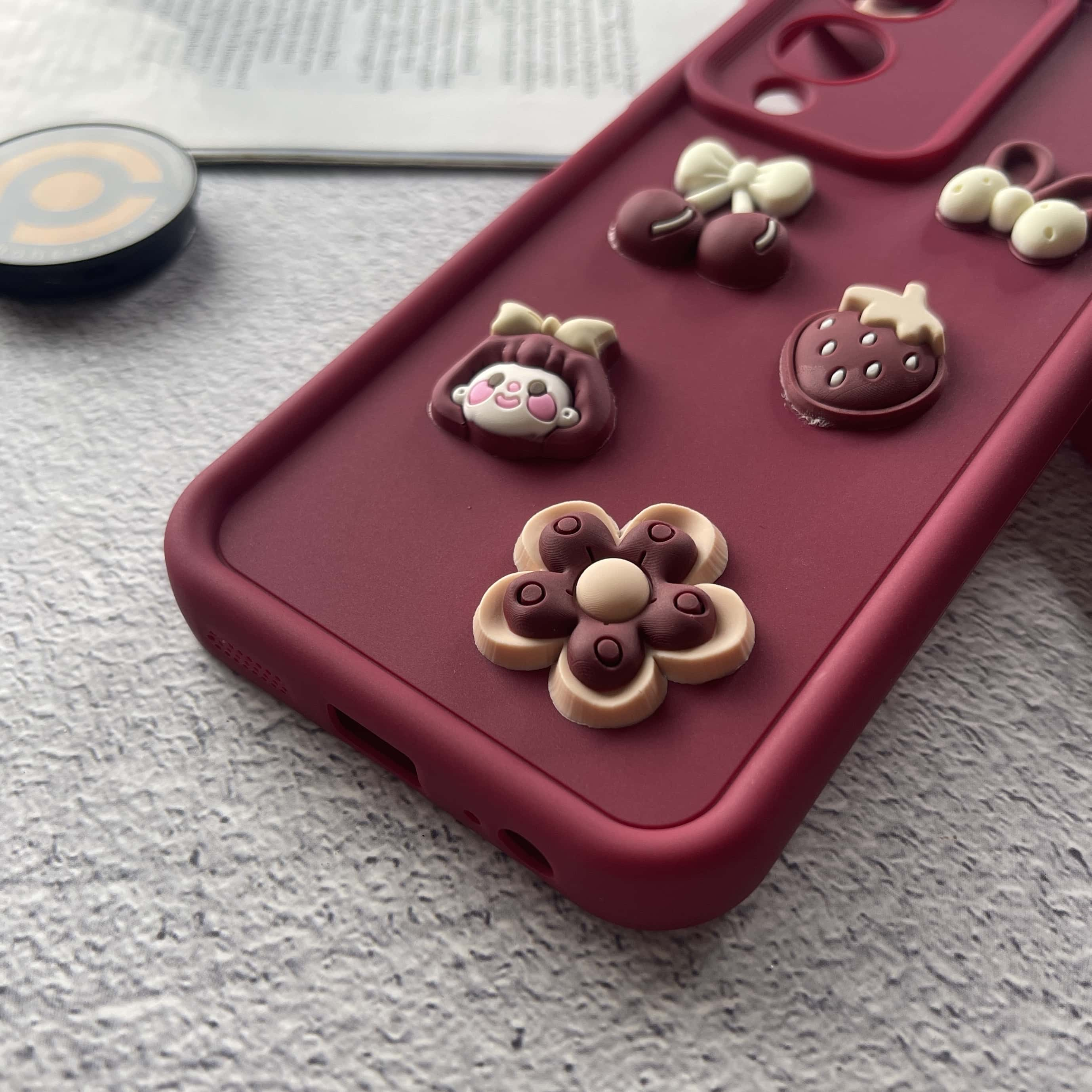 Vivo Y17s - Cute 3D Cherry Flower Icons Silicon Case