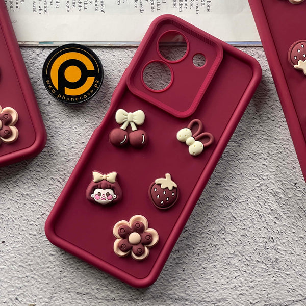 Vivo Y36 4G / Y36 5G / Y78 5G / Y78 Plus 5G / Y27 5G / Y27s Cute 3D Cherry Flower Icons Silicon Case