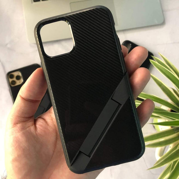 iPhone 11 Ultra Thin Carbon Fiber Folding Stand Phone Case Luxury Silicone Bracket Cover