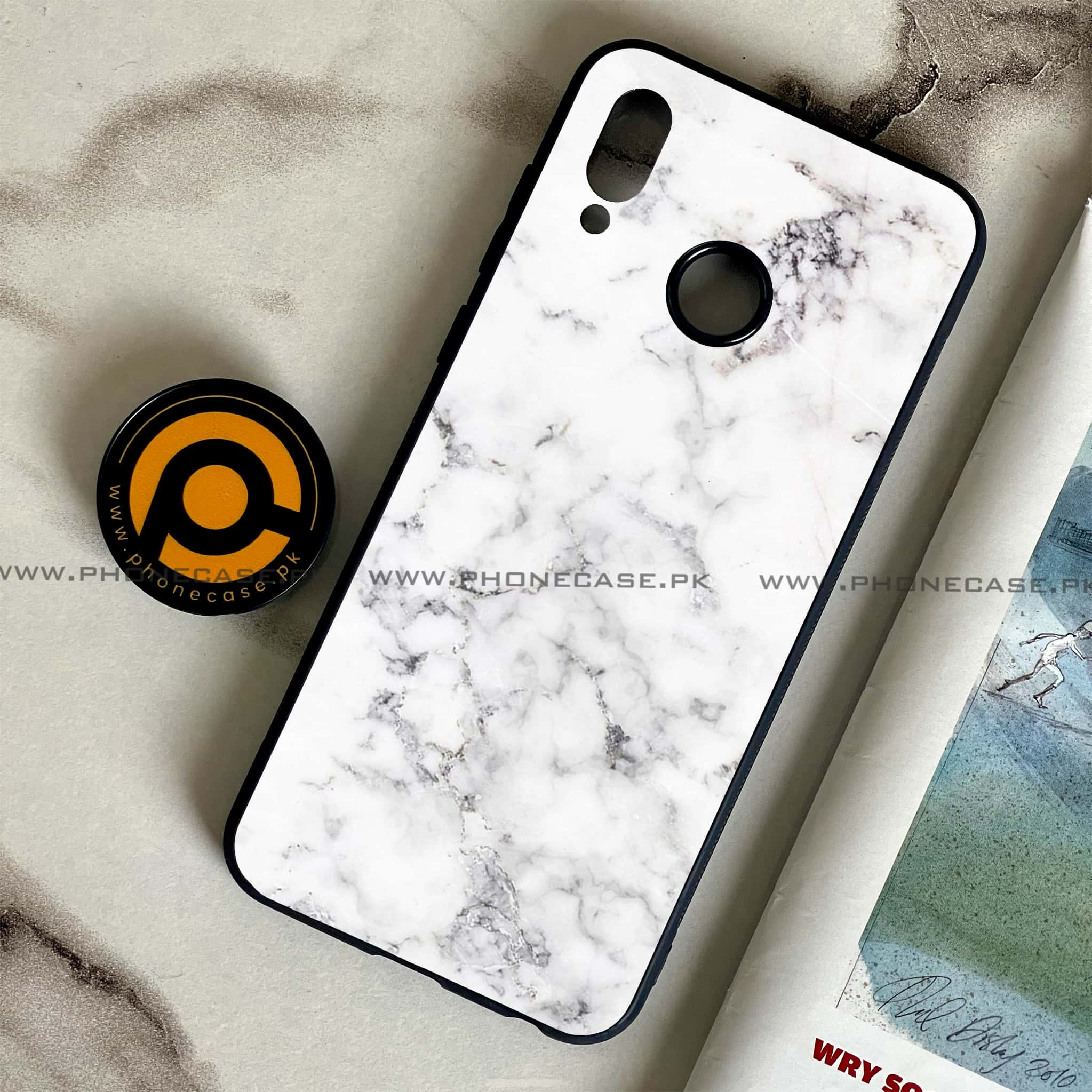 Huawei Honor Play - White Marble Series - Premium Printed Glass soft Bumper shock Proof Case