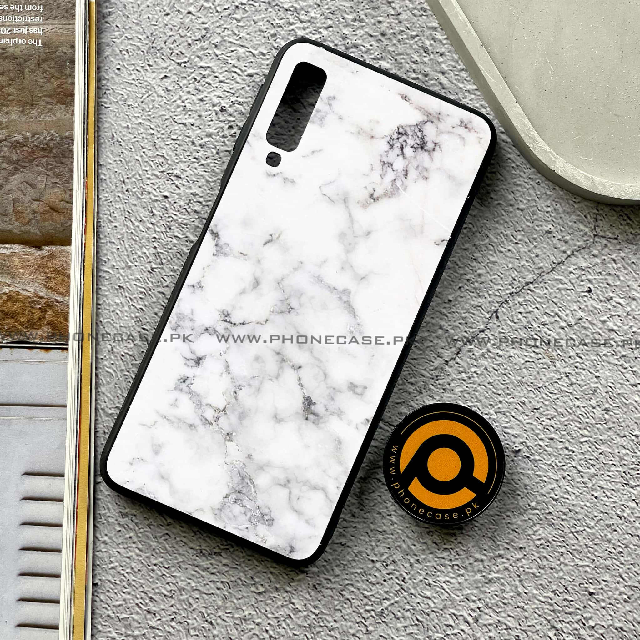 Galaxy A7 2018 - White Marble series - Premium Printed Metal soft Bumper shock Proof Case