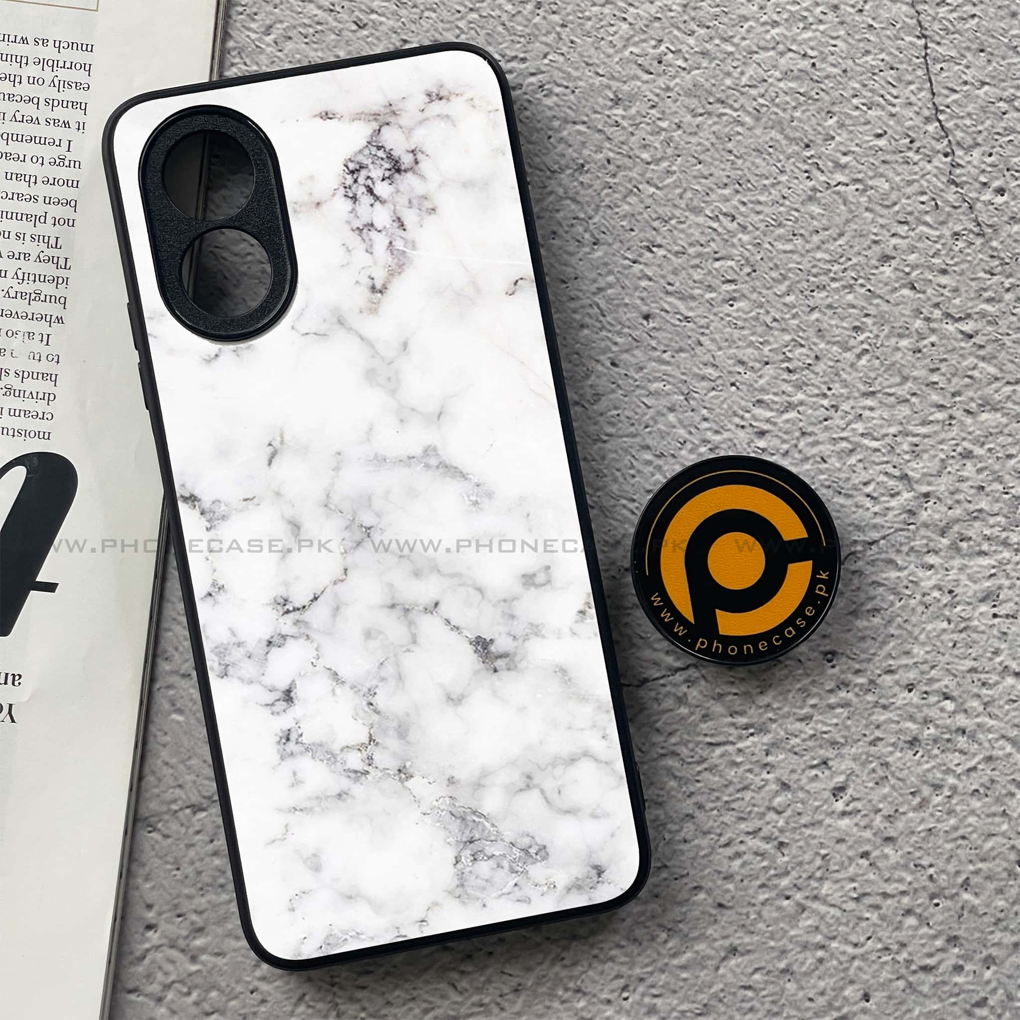 Oppo A38 4G - White Marble series - Premium Printed Metal soft Bumper shock Proof Case
