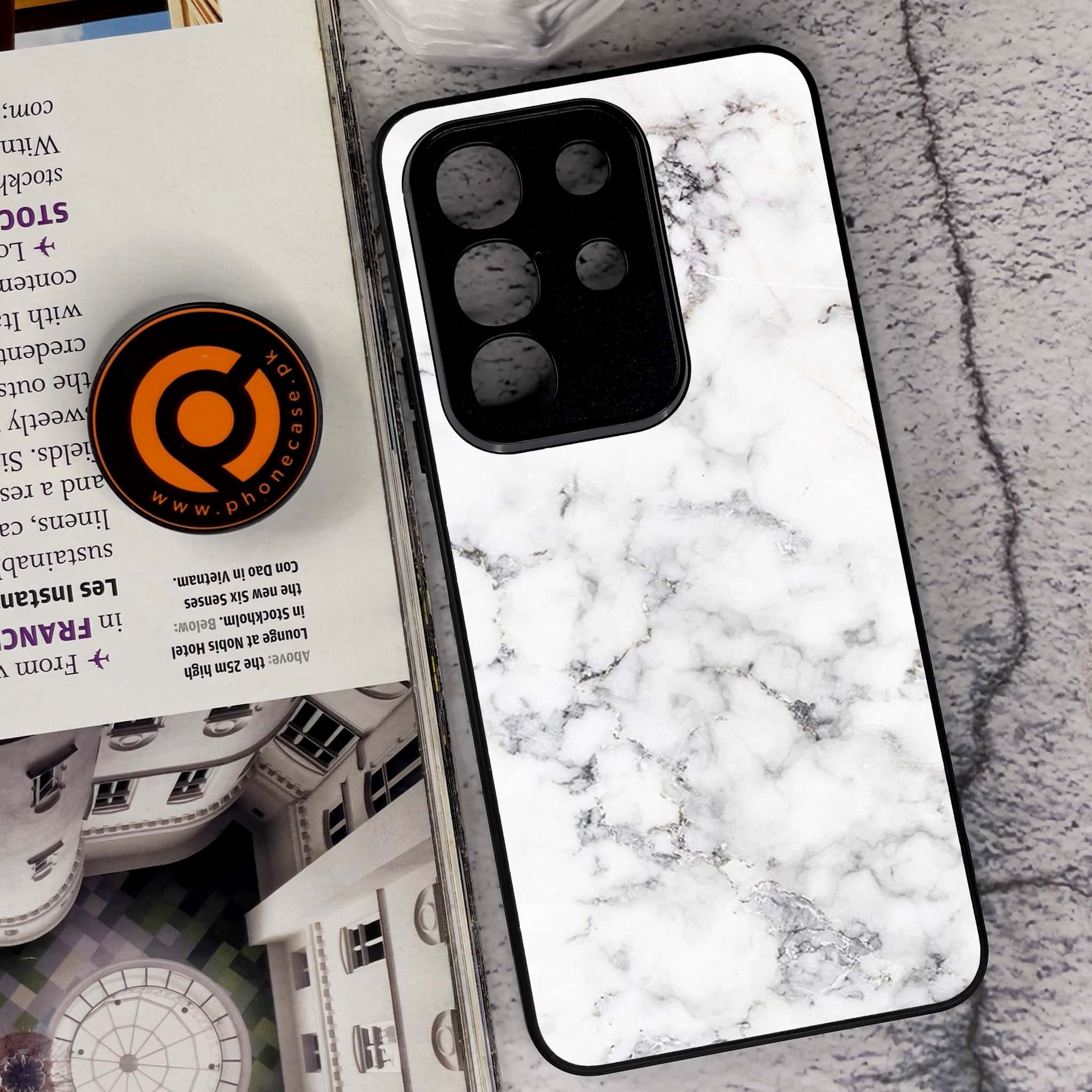 Vivo Y29 4G - White Marble Series - Premium Metal Printed soft Bumper Shock Proof Case