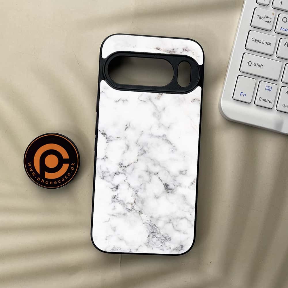 Google Pixel 10  - White Marble series - Premium Metal Printed soft Bumper Shockof Case