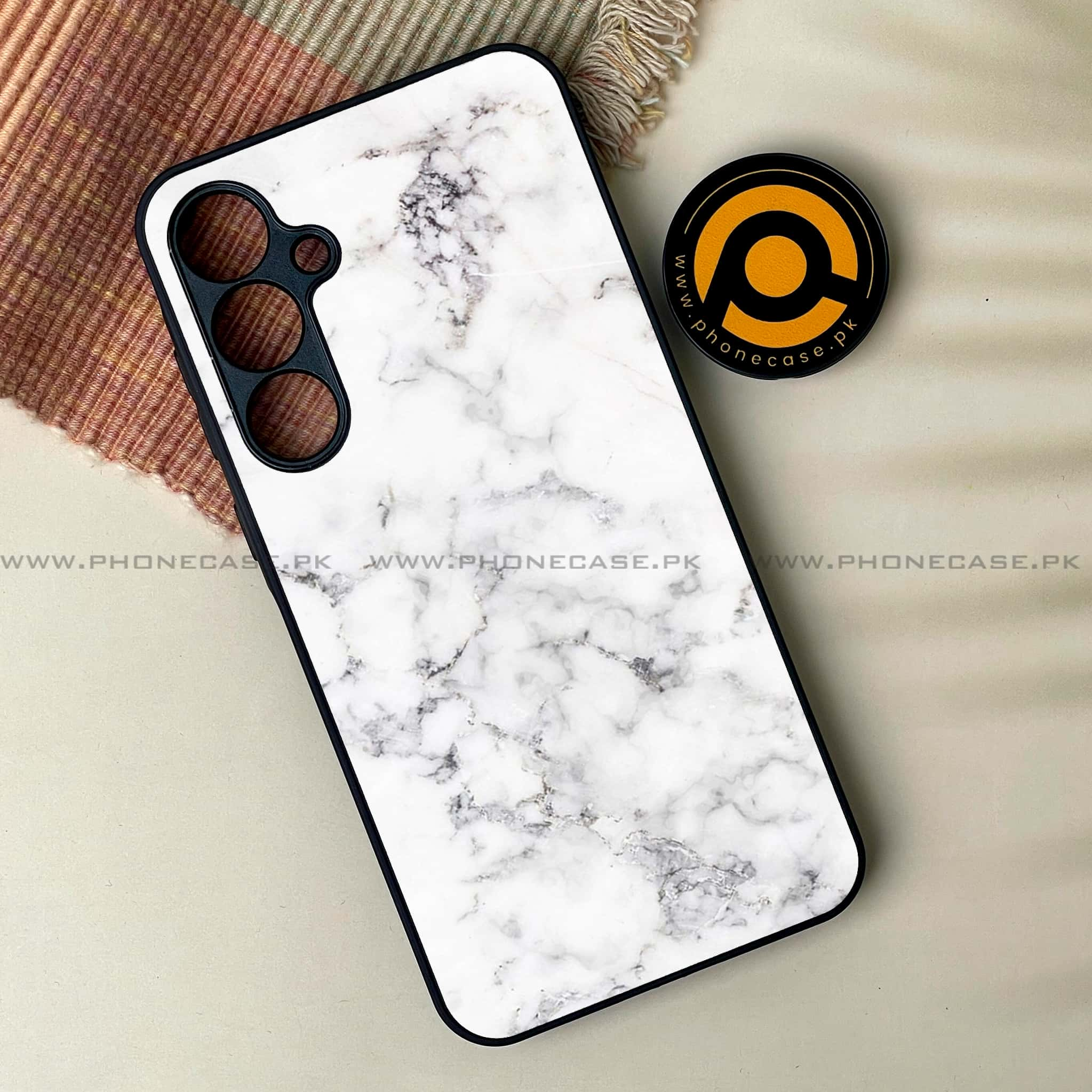 Galaxy A55 5G - White Marble series -  Premium Printed Metal soft Bumper shock Proof Case