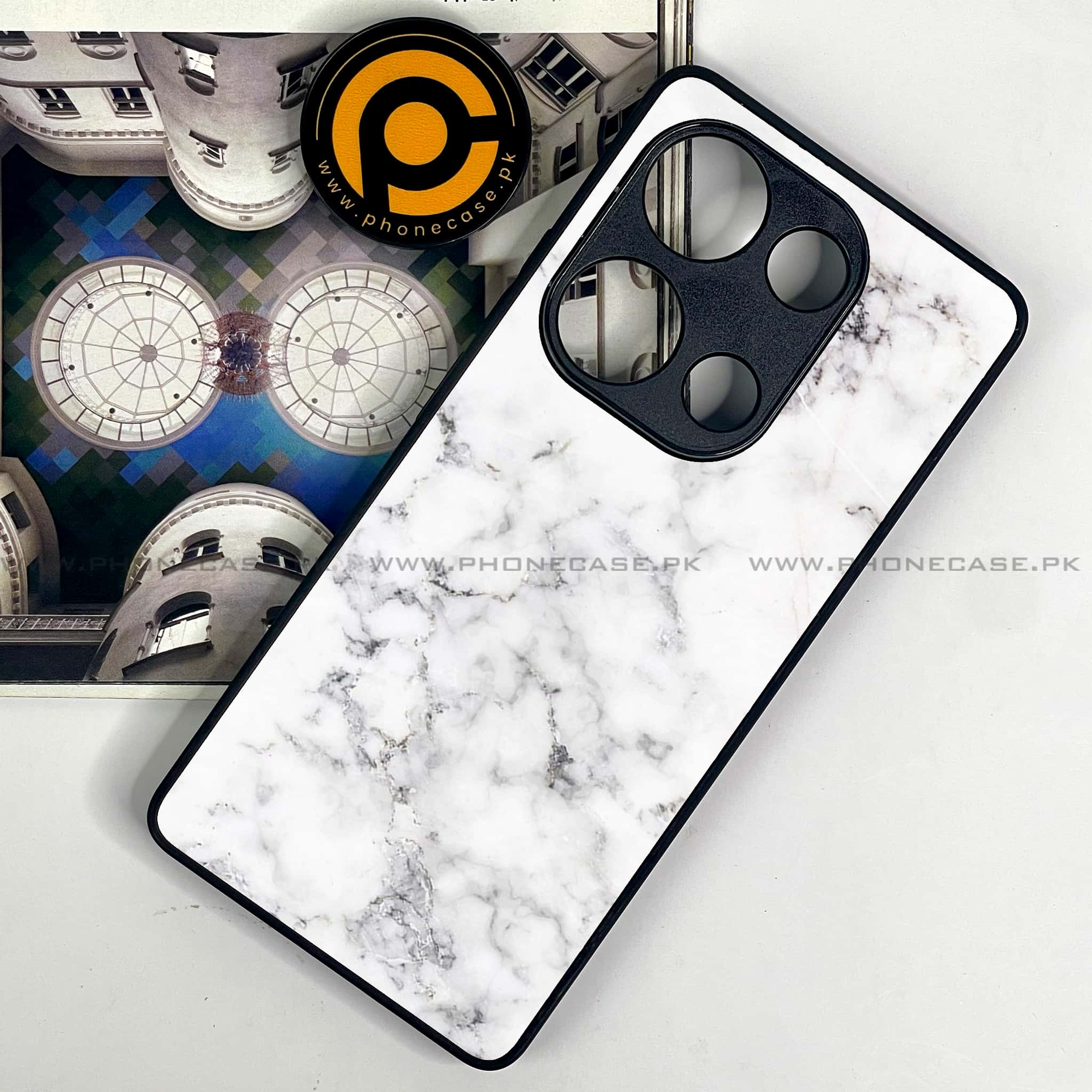 Redmi Note 13 Pro 4G - White Marble Series - Premium Metal Printed soft Bumper shock Proof Case