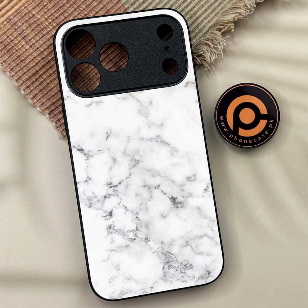iPhone 17 Pro Max - White Marble Series - Premium Metal Printed soft Bumper shock Proof Case