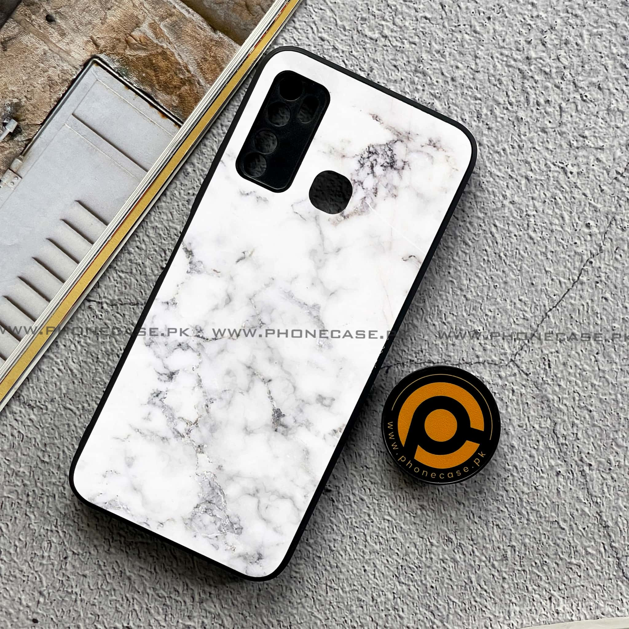 Infinix Note 7 Lite - White Marble series - Premium Printed Metal soft Bumper shock Proof Case