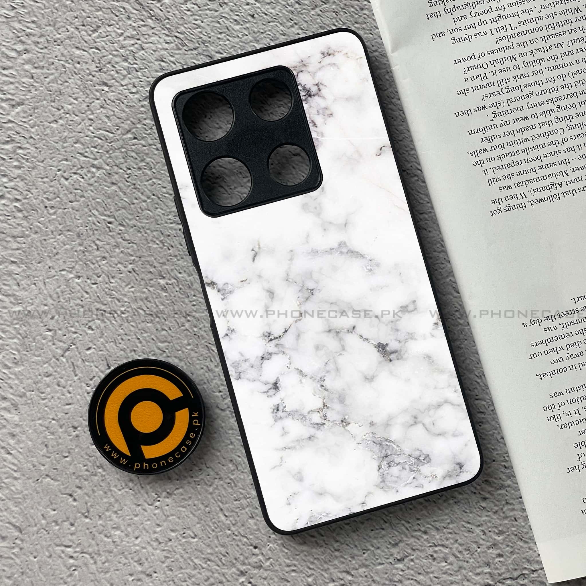 Infinix Note 30 Pro - White Marble Series - Premium Metal Printed soft Bumper shock Proof Case