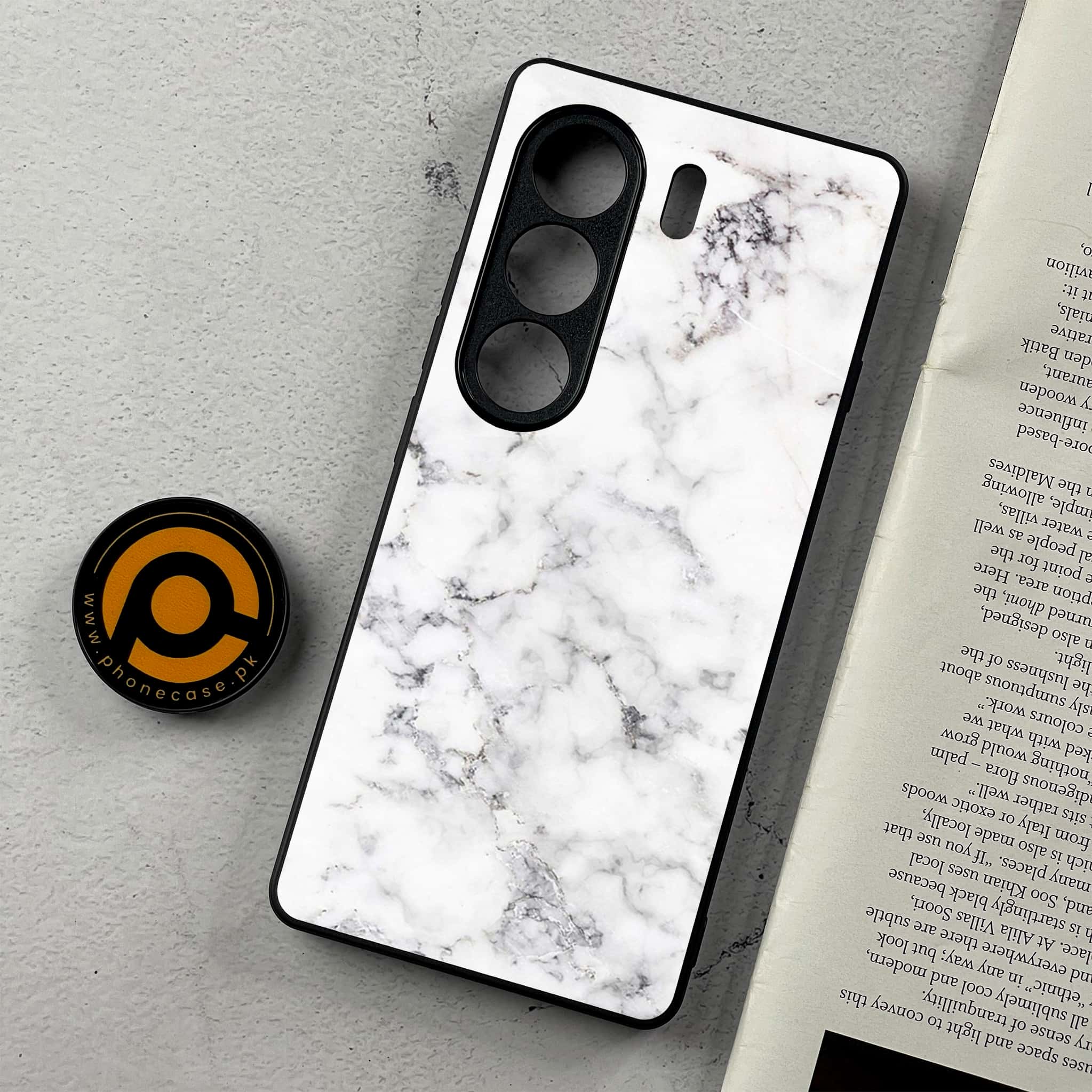 Tecno Camon 40 - White Marble Series - Premium Metal Printed Soft Bumper Shockproof Case