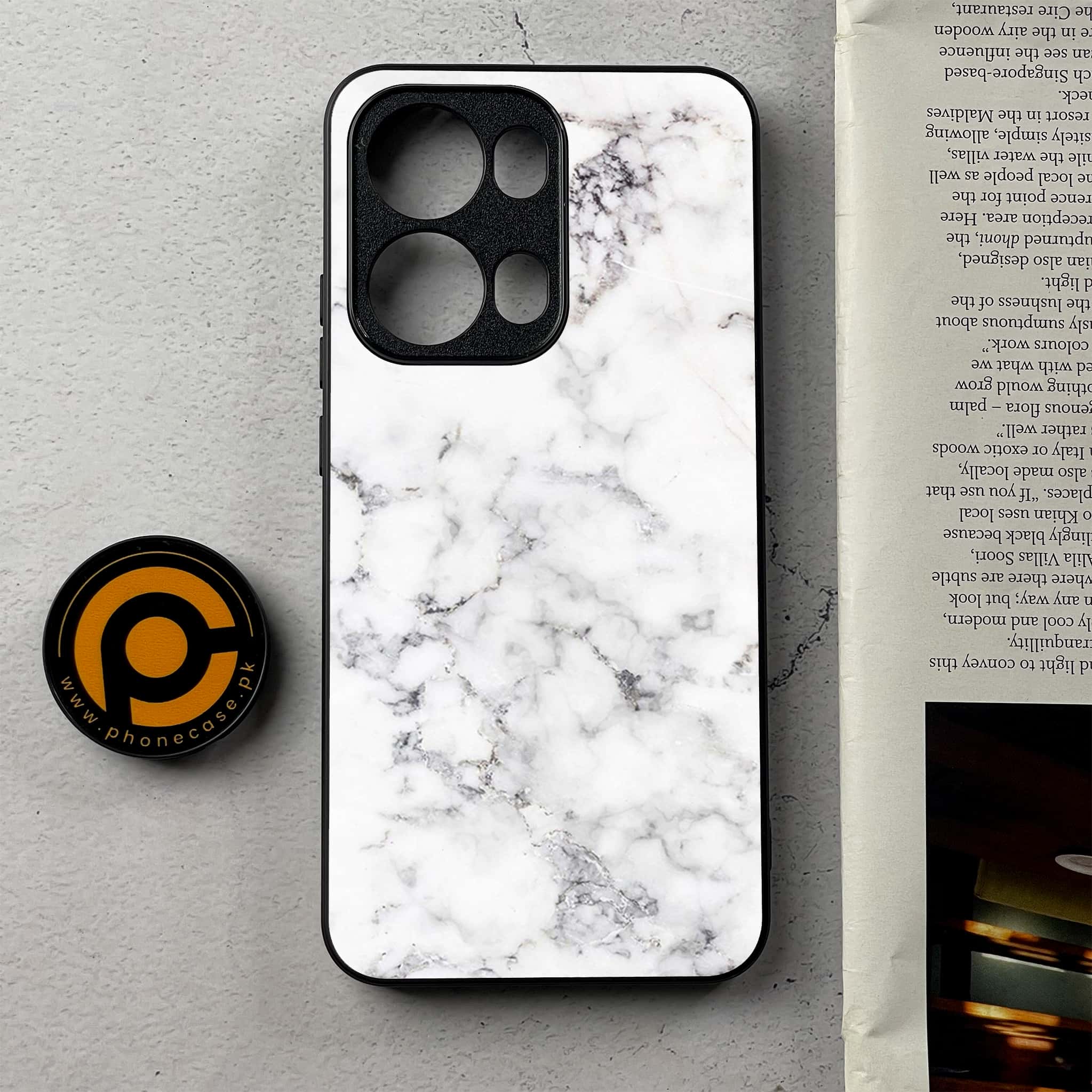 Oppo Reno 13 Pro - White Marble series - Premium Metal Printed Soft Bumper Shockproof Case