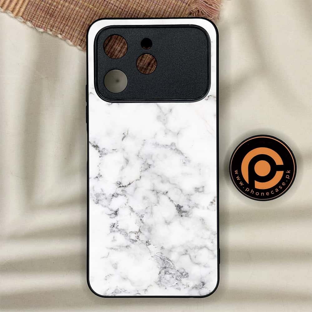 Tecno Spark 40 - White Marble Series - Premium Metal Printed soft Bumper shock Proof Case