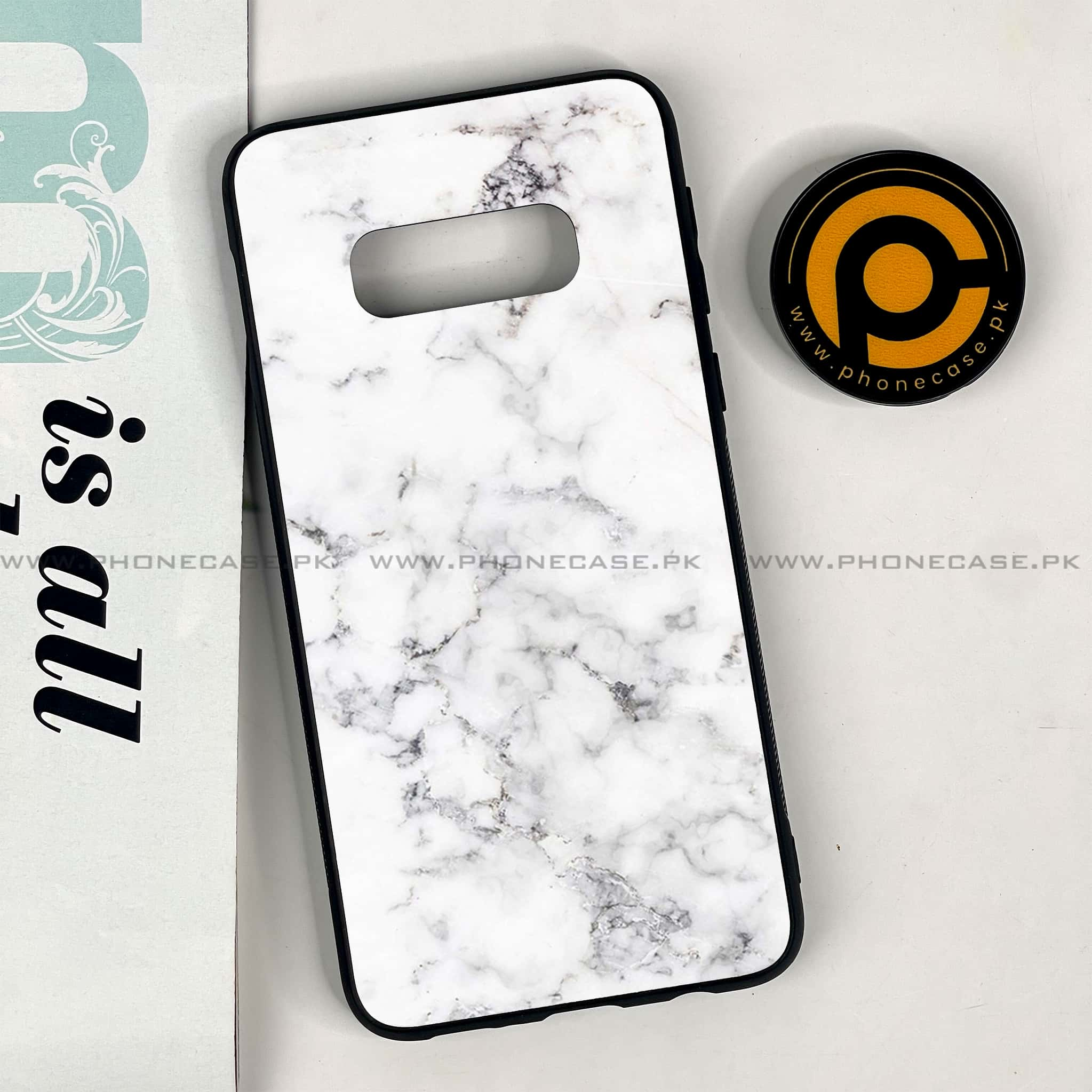 Galaxy S10e - White Marble series - Premium Printed Glass soft Bumper shock Proof Case