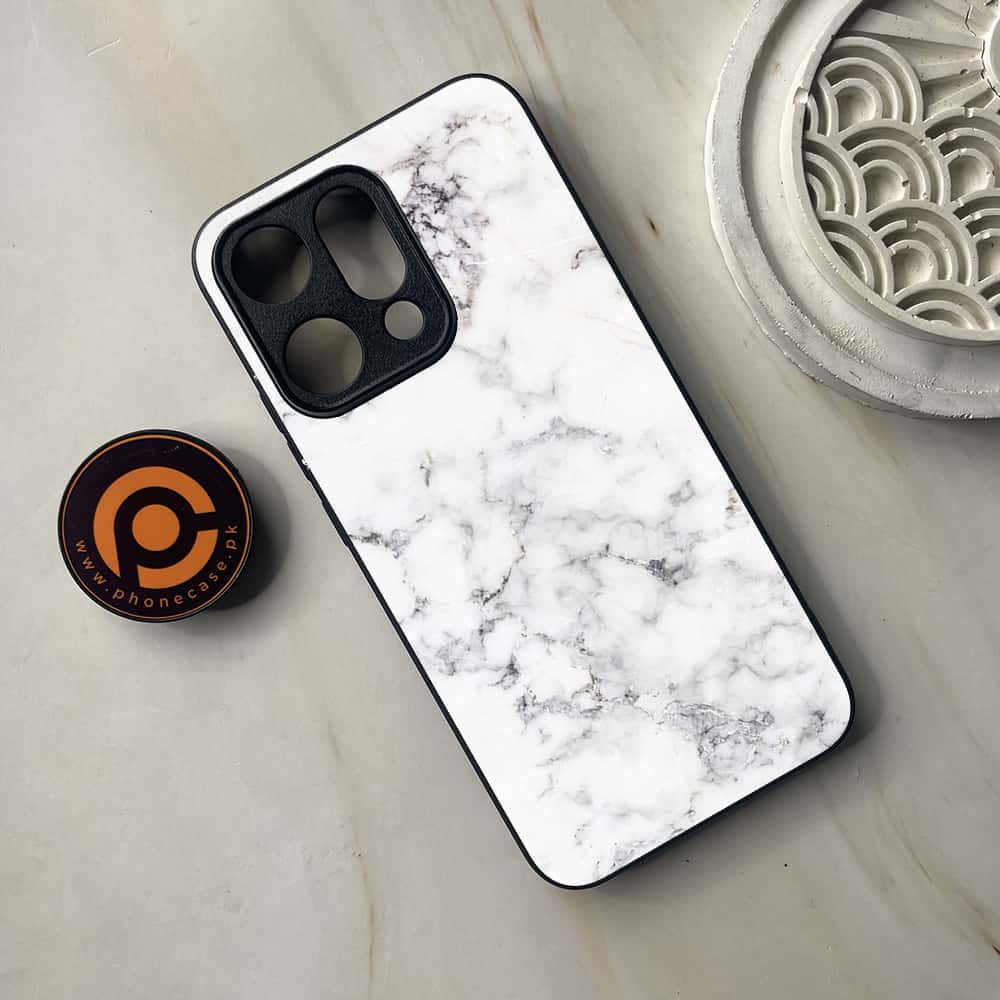 Oppo Reno 14 5G - White Marble Series - Premium Metal Printed soft Bumper shock Proof Case
