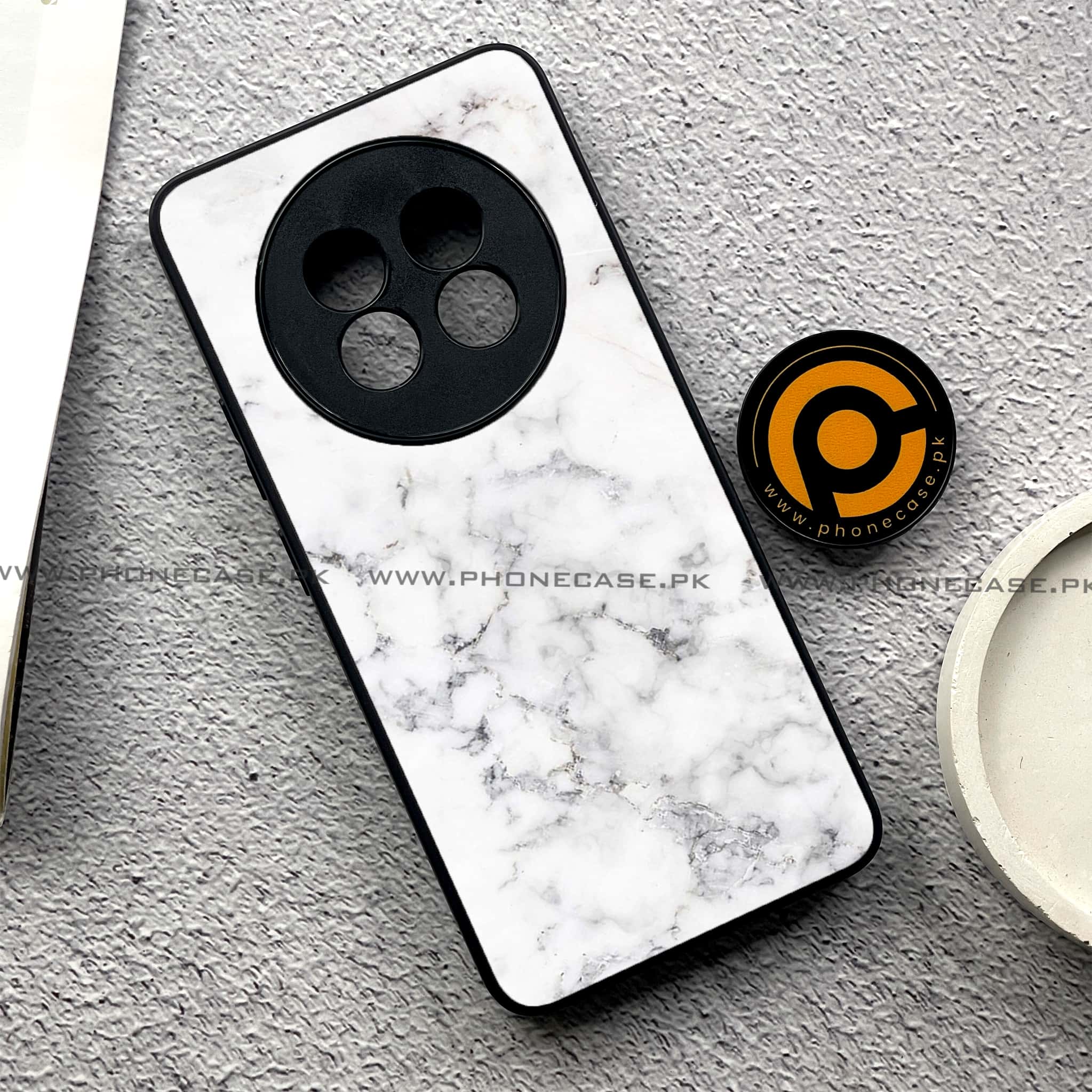 Realme 13 Pro Plus - White Marble series - Premium Printed Glass soft Bumper shock Proof Case