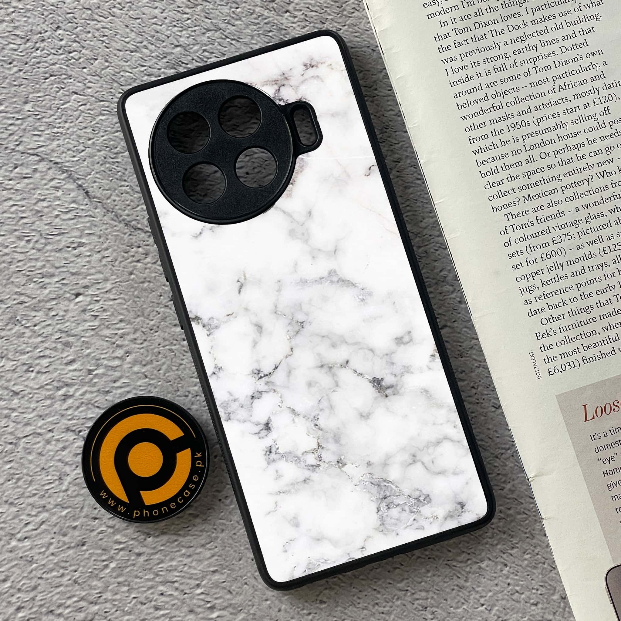 Tecno Spark 20 pro plus - White Marble series - Premium Printed Glass soft Bumper shock Proof Case