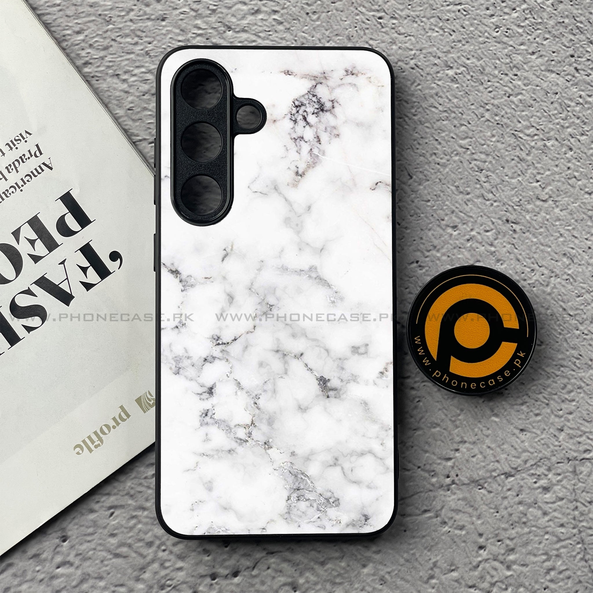 Samsung Galaxy S25 FE - White Marble Series - Premium Metal Printed soft Bumper shock Proof Case