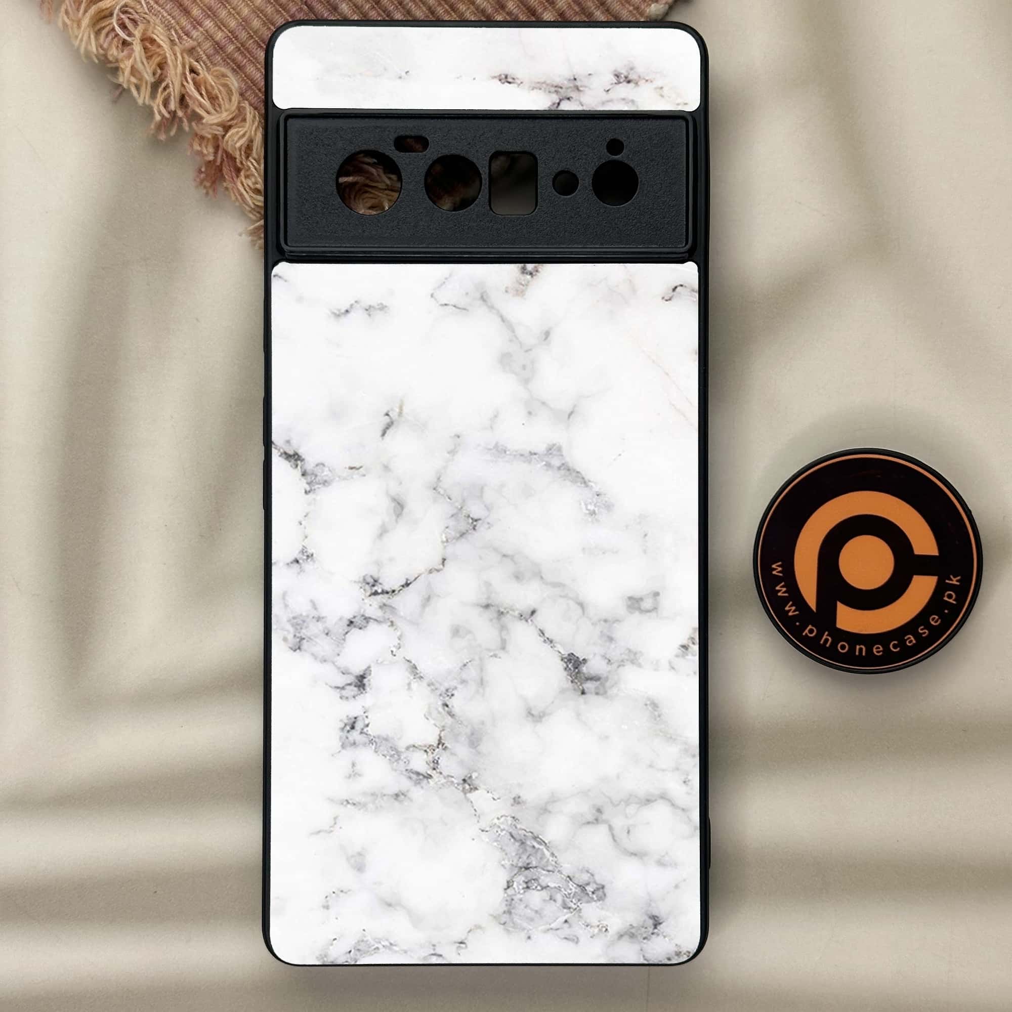 Google Pixel 6 Pro- White Marble Series - Premium Metal Printed soft Bumper Shock Proof Case