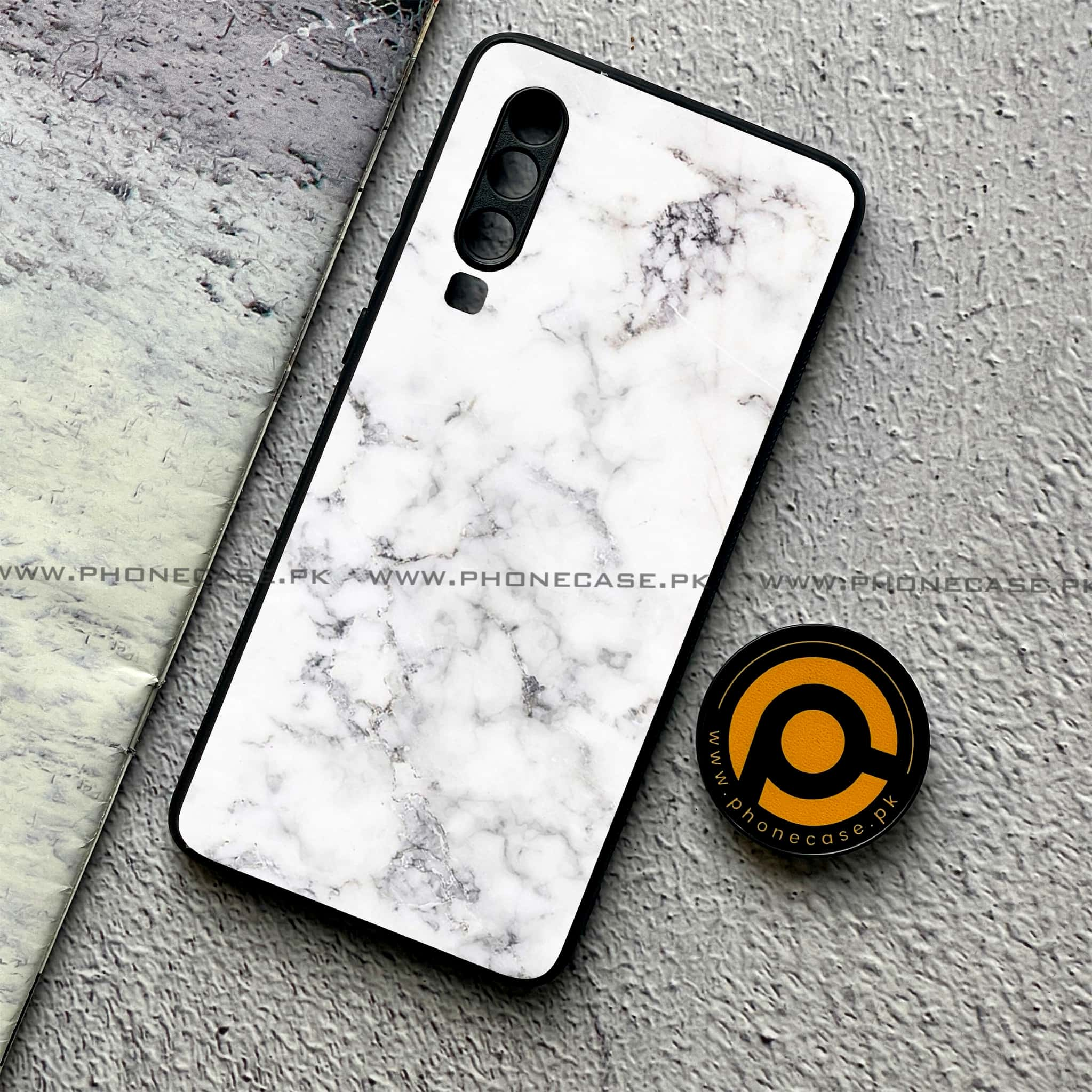 Huawei P30 - White Marble Series - Premium Printed Glass soft Bumper shock Proof Case