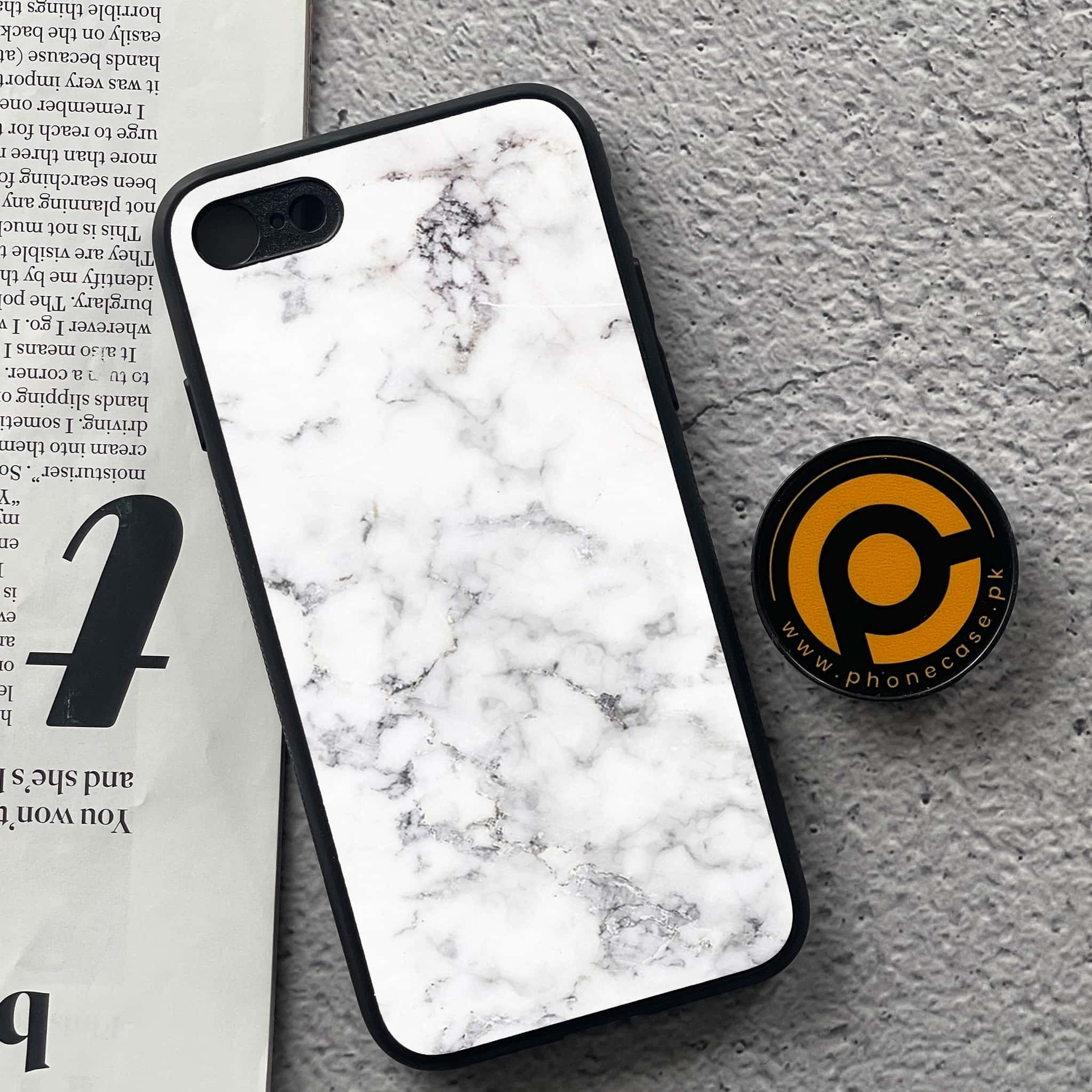 iPhone 7 / 8 - White Marble Series - Premium Printed Glass soft Bumper shock Proof Case