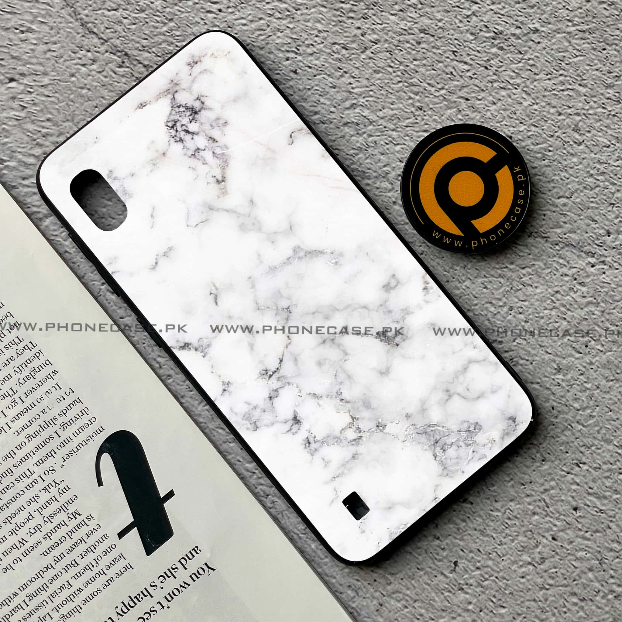 Samsung Galaxy A10 - White Marble Series - Premium Printed Glass soft Bumper shock Proof Case