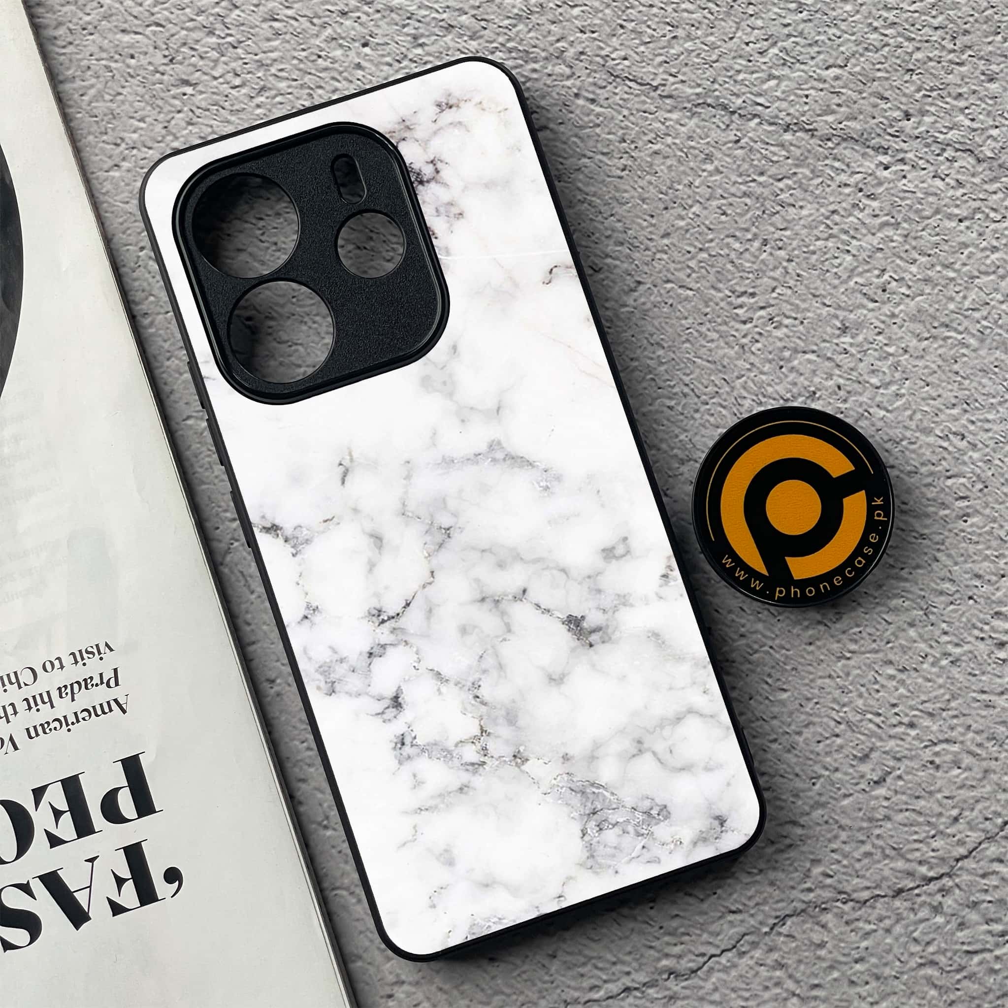 Xiaomi Redmi Note 14 - White Marble Series - Premium Printed Glass soft Bumper shock Proof Case