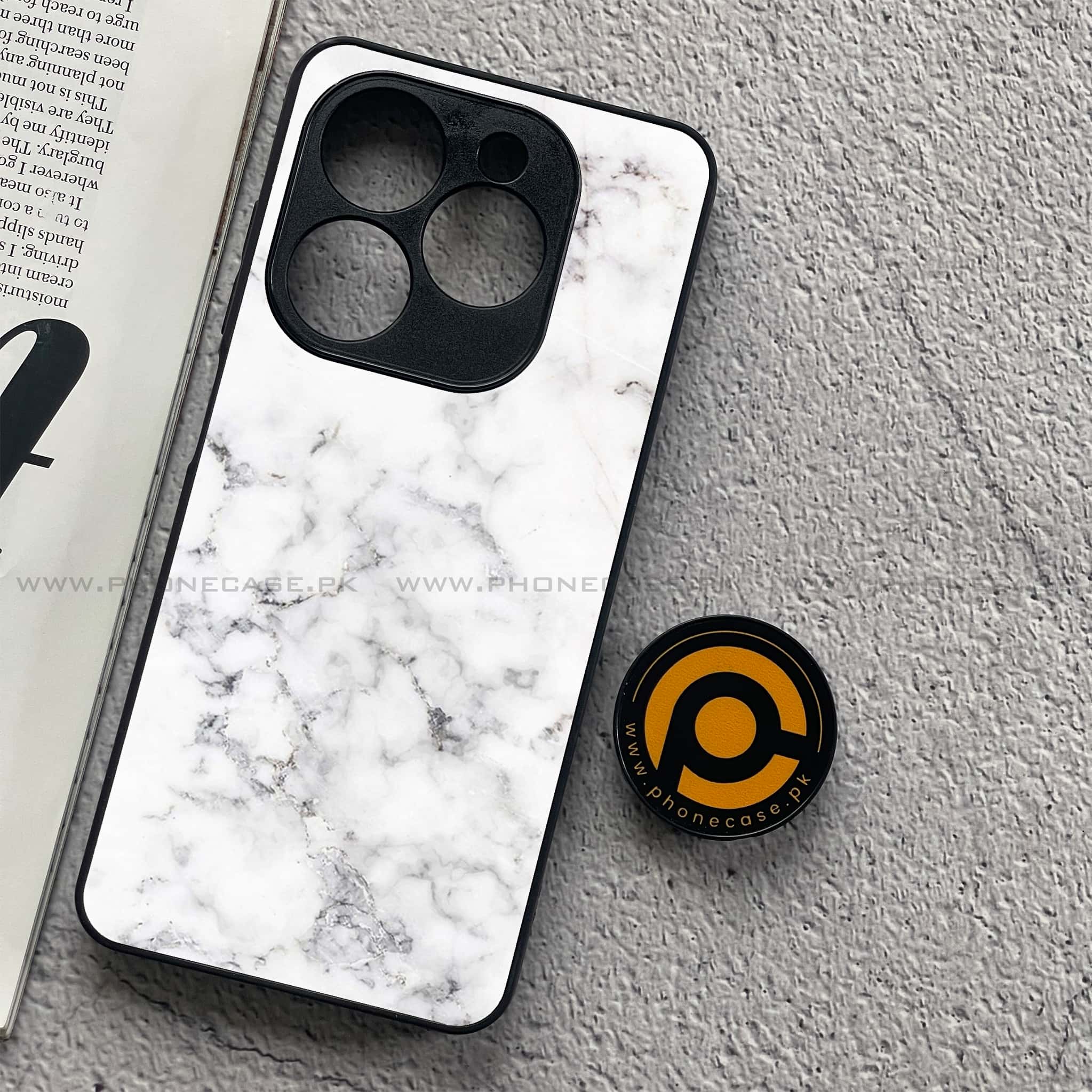 Realme C61 - White Marble Series - Premium Metal Printed soft Bumper shock Proof Case