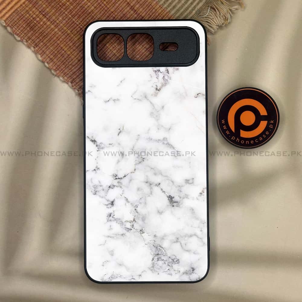 Infinix Smart 10 Plus - White Marble Series - Premium Metal Printed soft Bumper shock Proof Case