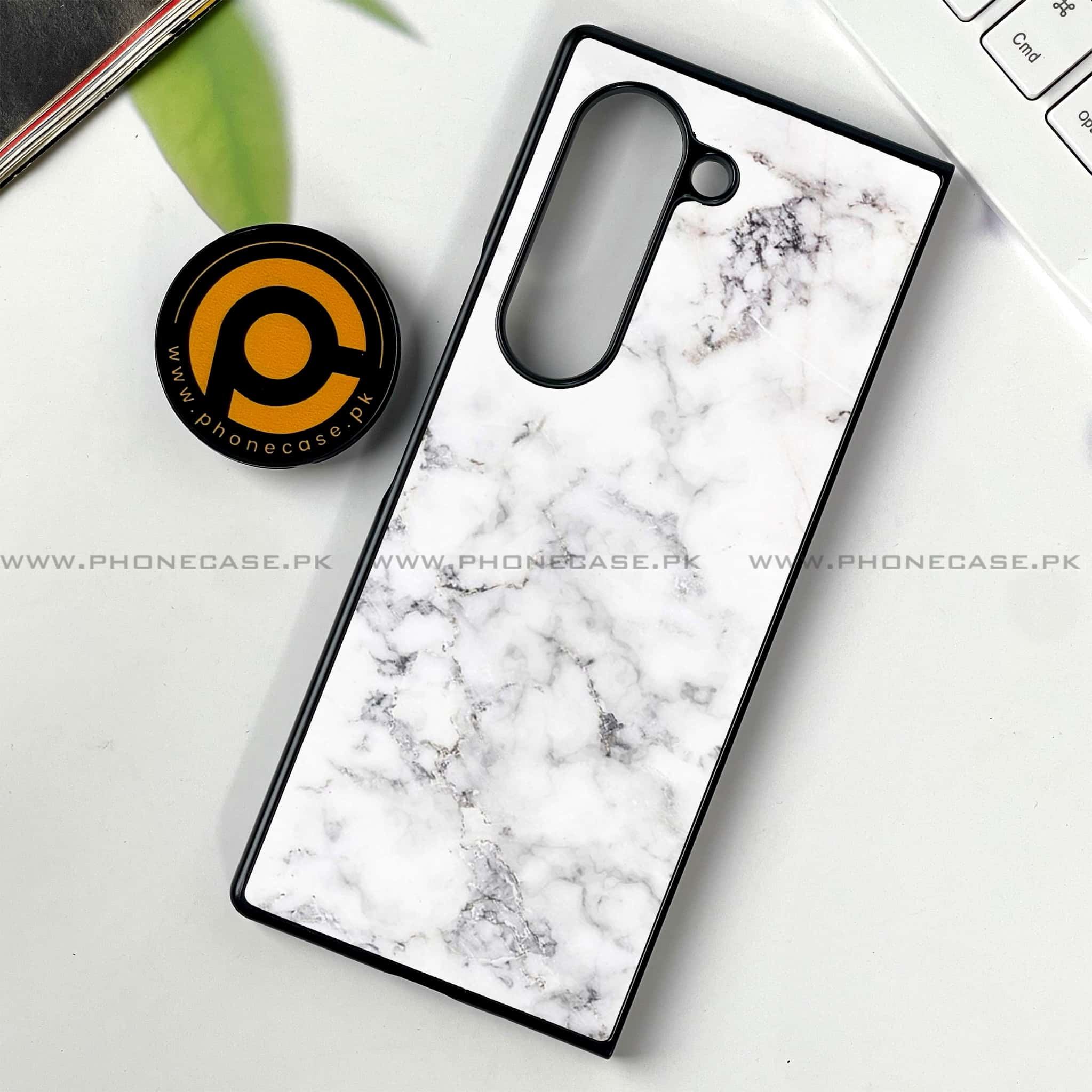 Samsung Galaxy Z Fold 6 - White Marble series - Premium Printed Metal soft Bumper shock Proof Case