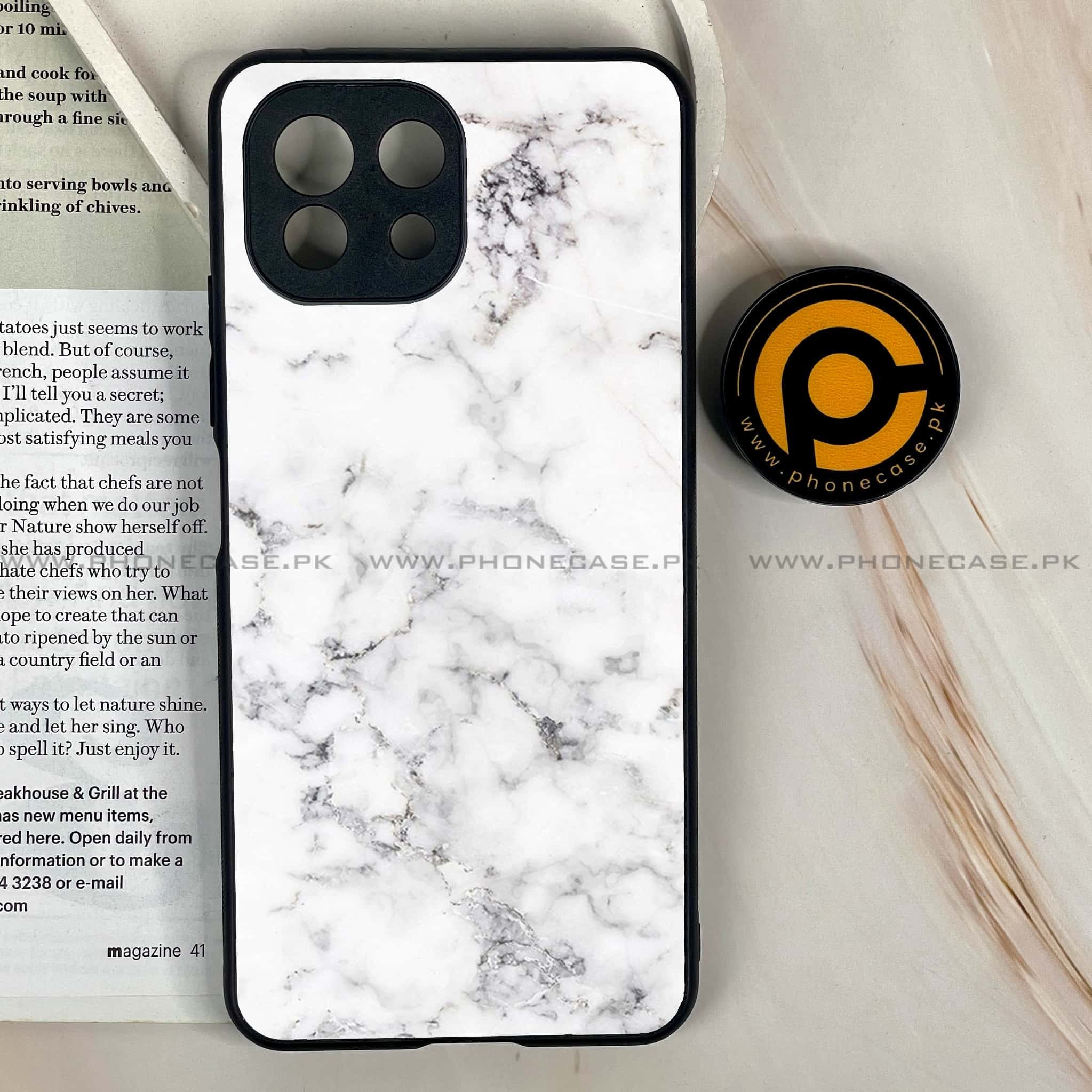 Mi 11 Lite - White Marble Series - Premium Printed Glass soft Bumper shock Proof Case