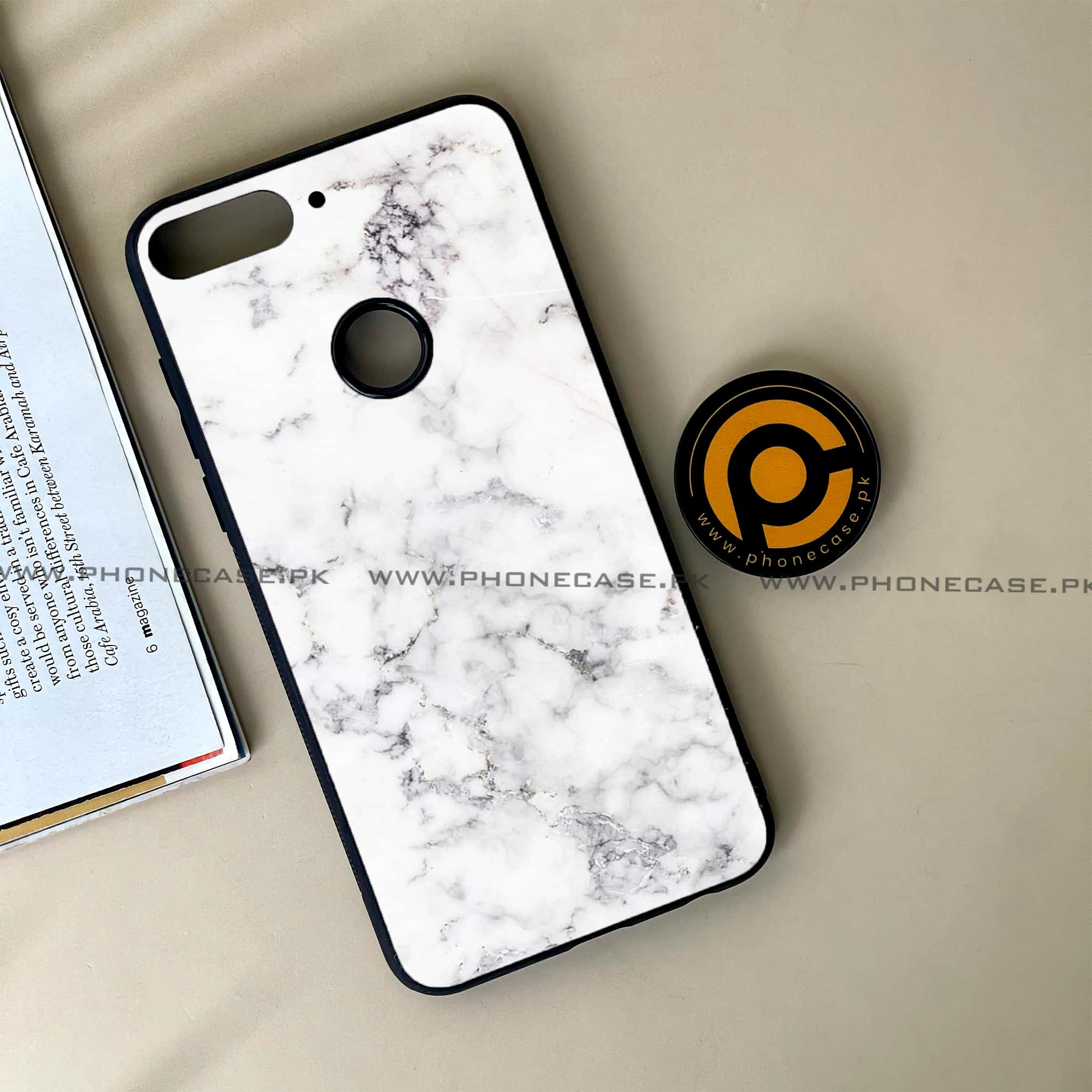 Huawei Y7 Prime (2018) - White Marble Series - Premium Printed Glass soft Bumper shock Proof Case