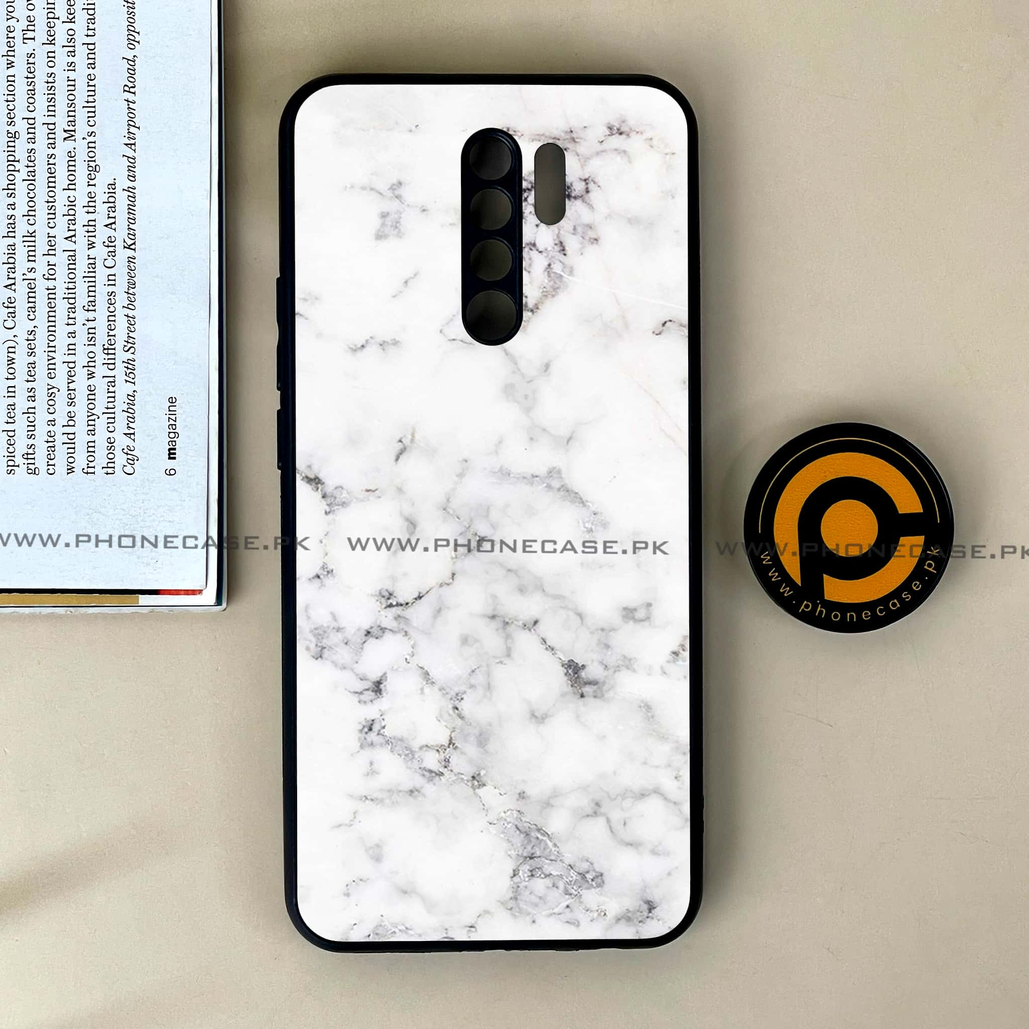 Xiaomi Redmi 9 - White Marble Series - Premium Printed Glass soft Bumper shock Proof Case