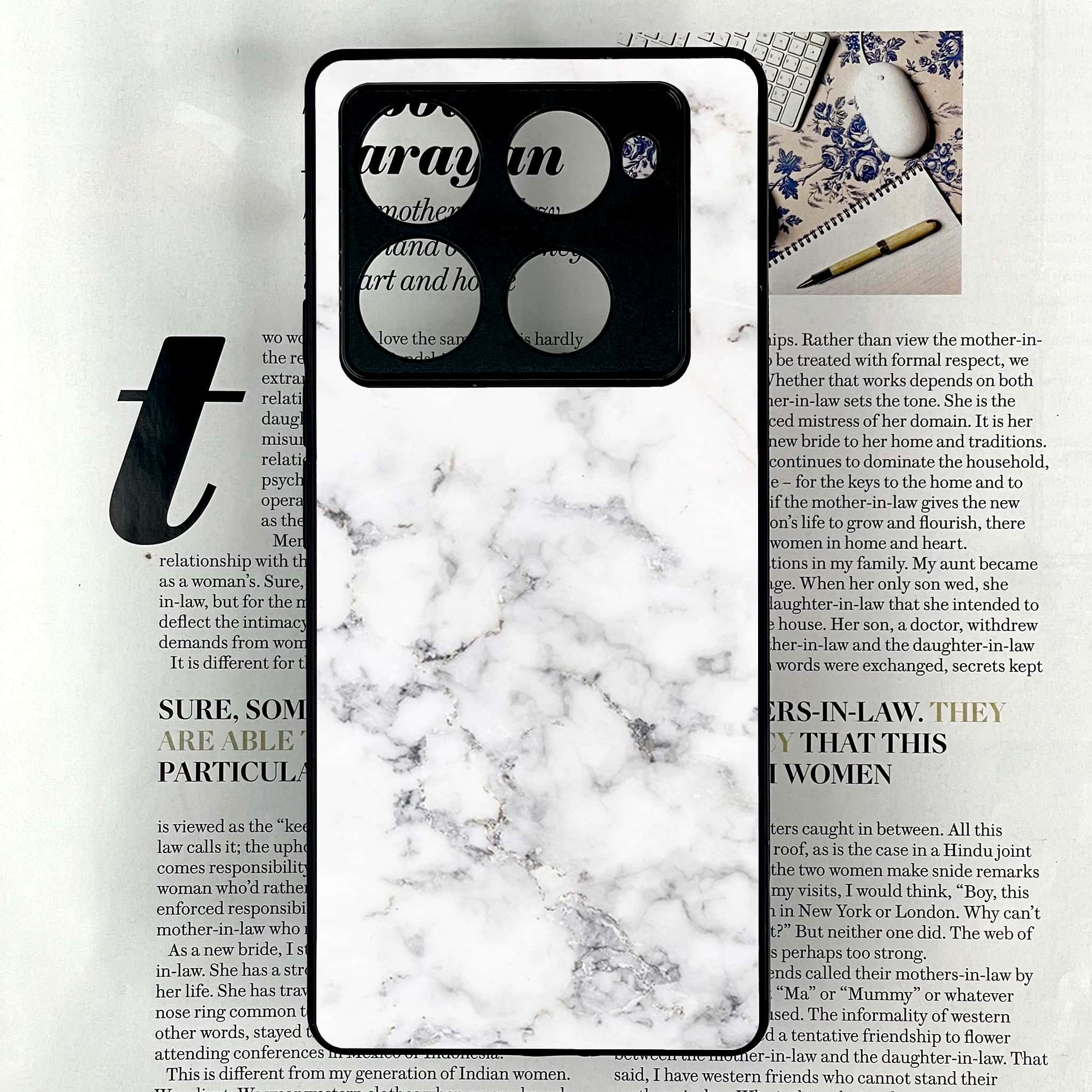 Infinix Note 40 Pro Plus - White Marble series - Premium Metal Printed soft Bumper shock Proof Case