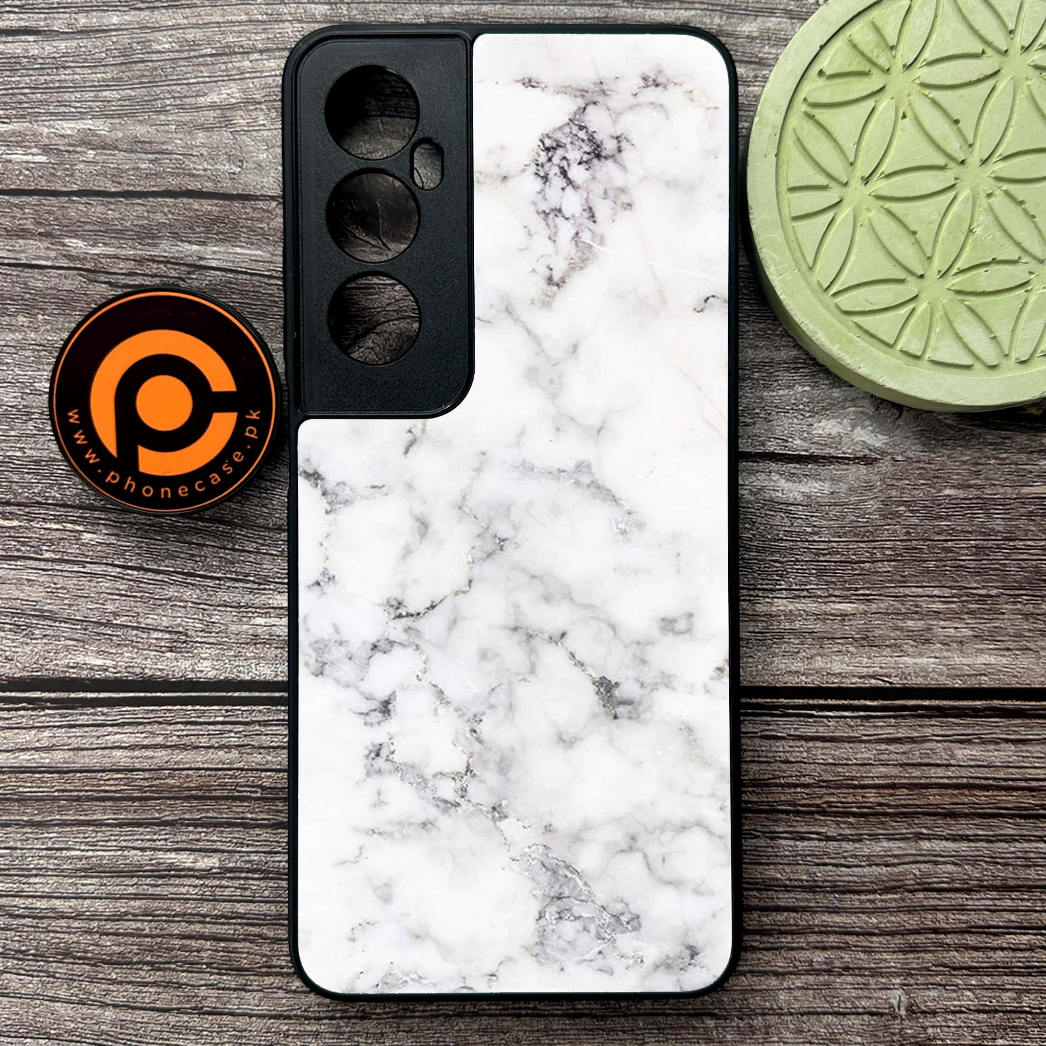 Realme C65  - White Marble Series - Premium Metal Printed soft Bumper shock Proof Case