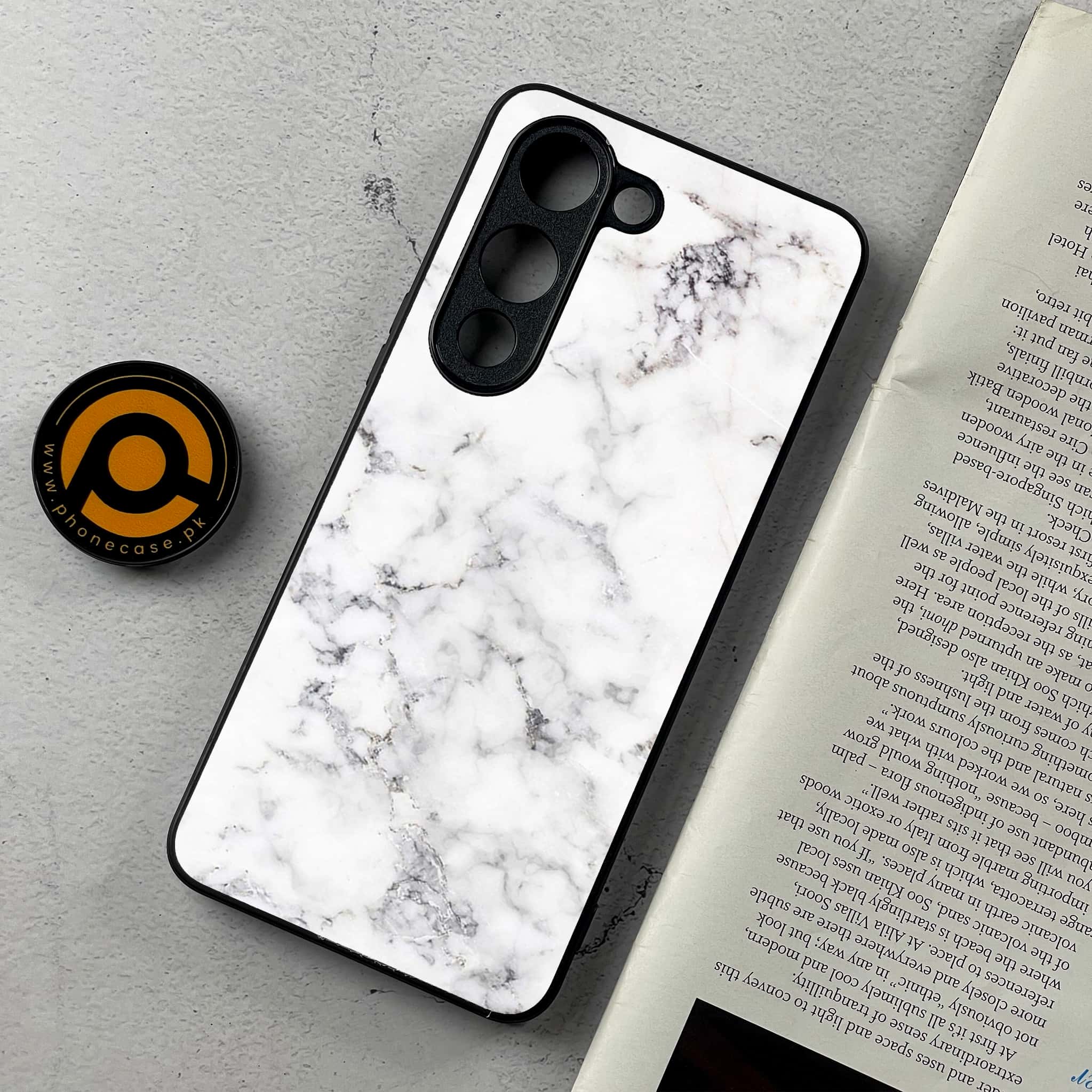 Vivo Y04 - White Marble series - Premium Metal Printed Soft Bumper Shockproof Case