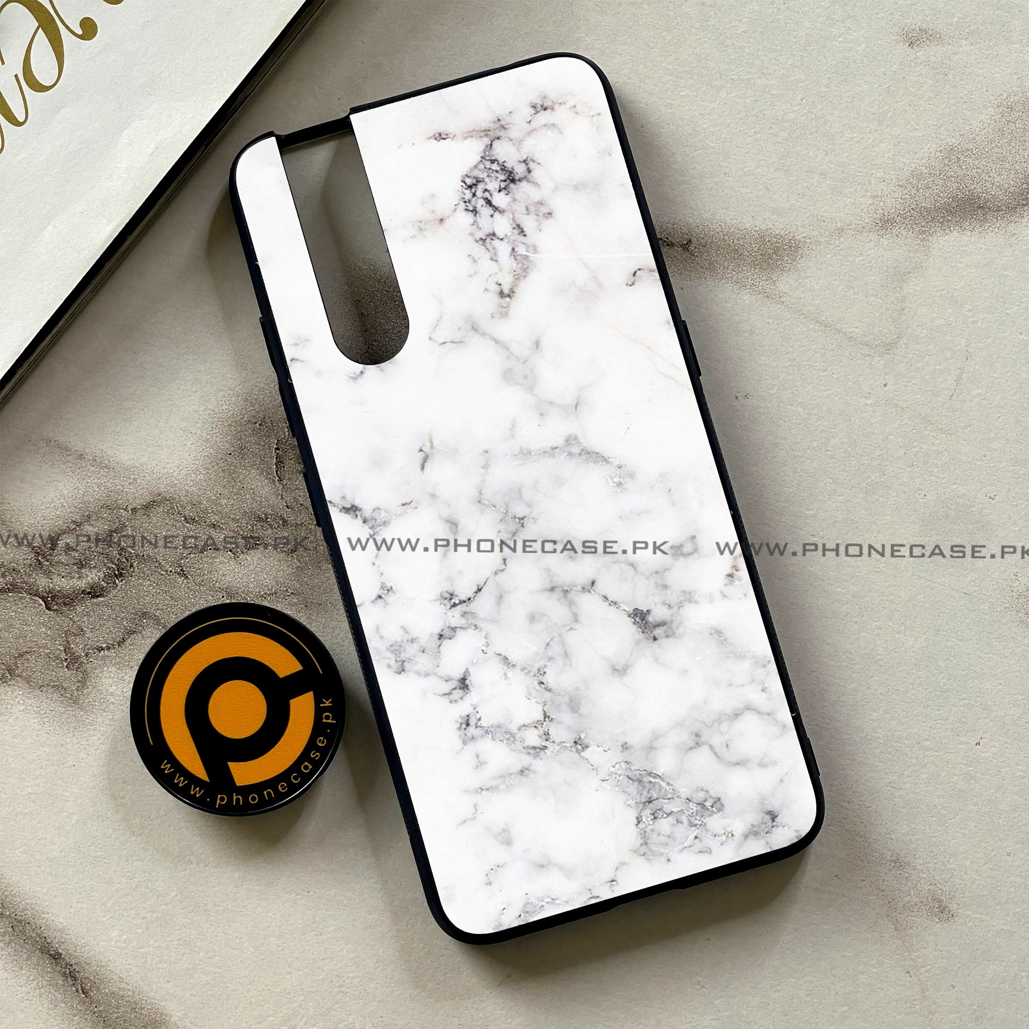 Vivo V15 Pro - White Marble Series - Premium Printed Glass soft Bumper shock Proof Case